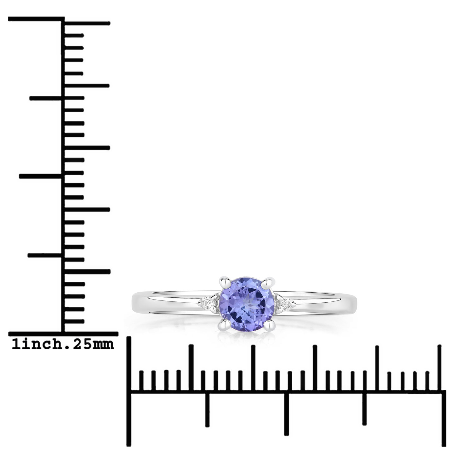 0.51 Carat Genuine Tanzanite and Created White Sapphire .925 Sterling Silver Ring