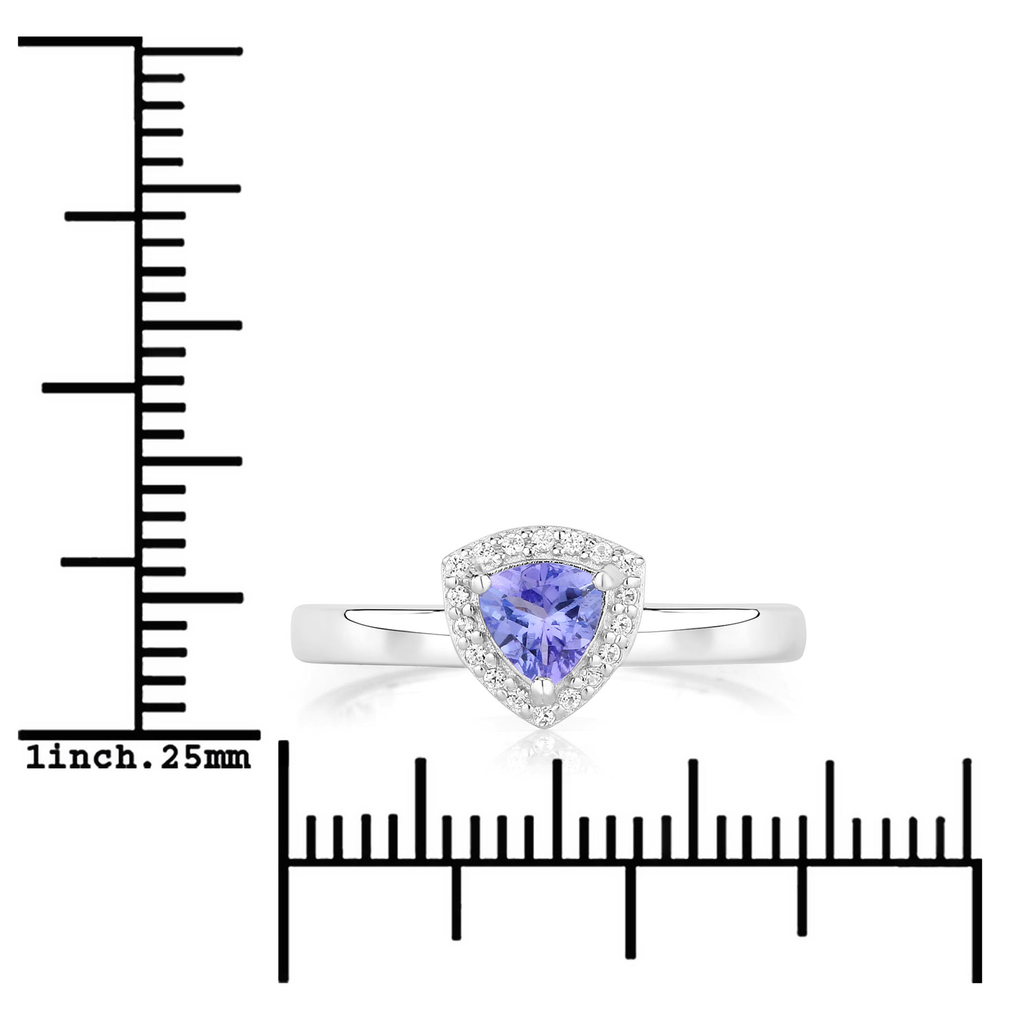 0.52 Carat Genuine Tanzanite and Created White Sapphire .925 Sterling Silver Ring