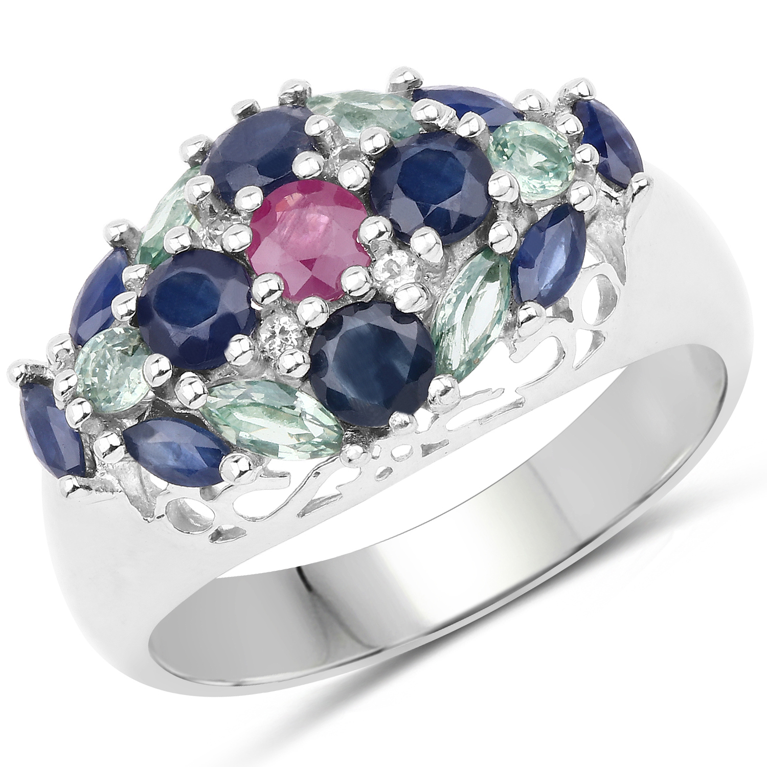 3.14 Carat Genuine Multi Stone .925 Sterling Silver Ring