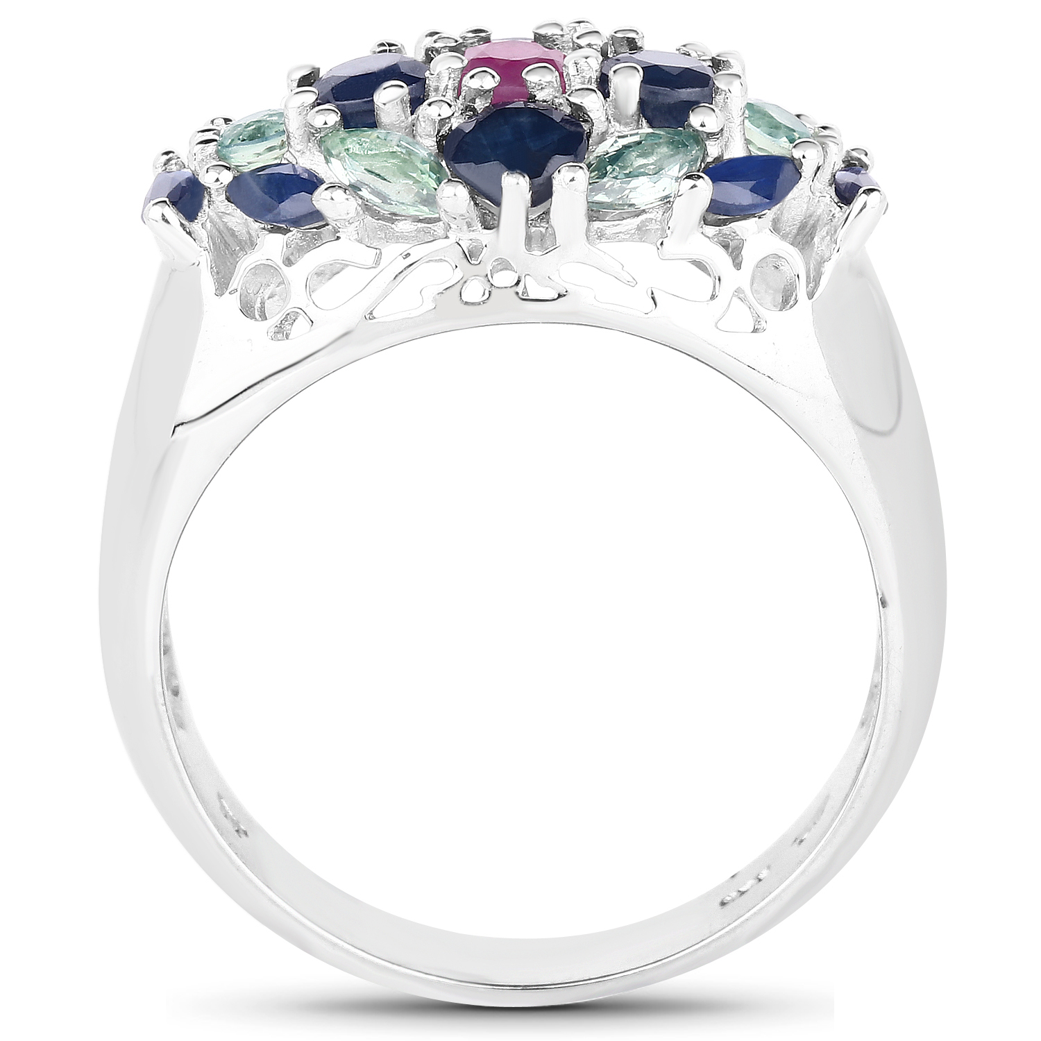 3.14 Carat Genuine Multi Stone .925 Sterling Silver Ring