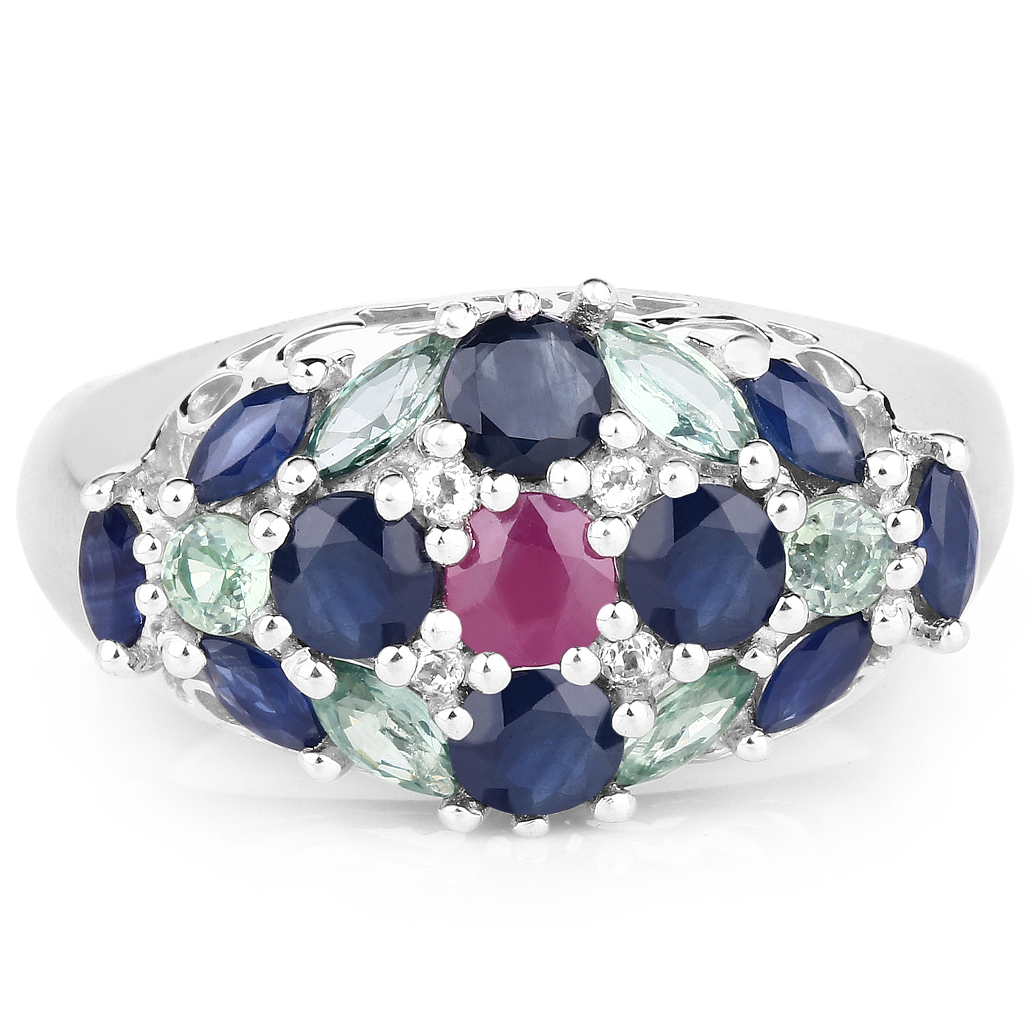 3.14 Carat Genuine Multi Stone .925 Sterling Silver Ring