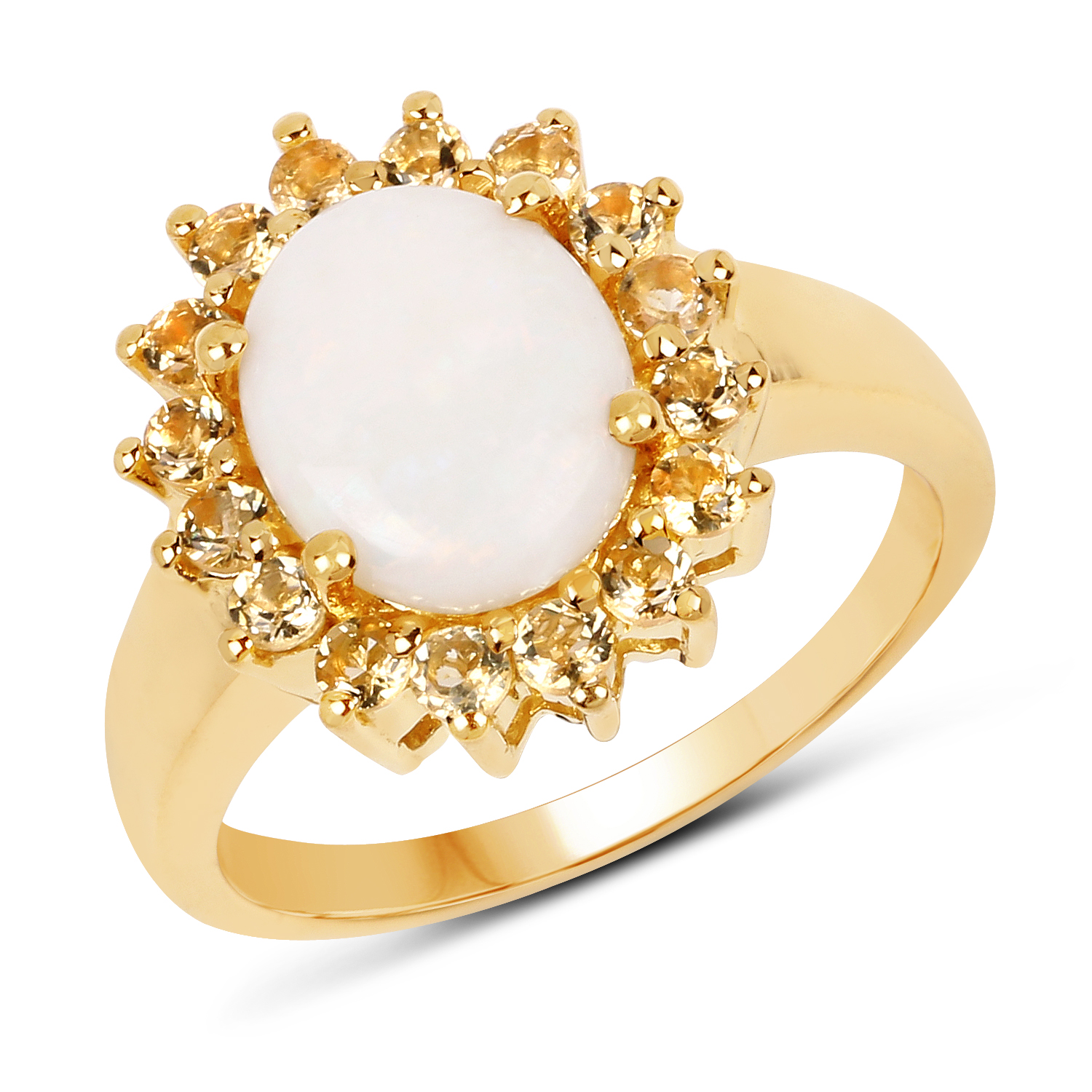 14K Yellow Gold Plated 2.60 Carat Genuine Opal and Citrine .925 Sterling Silver Ring