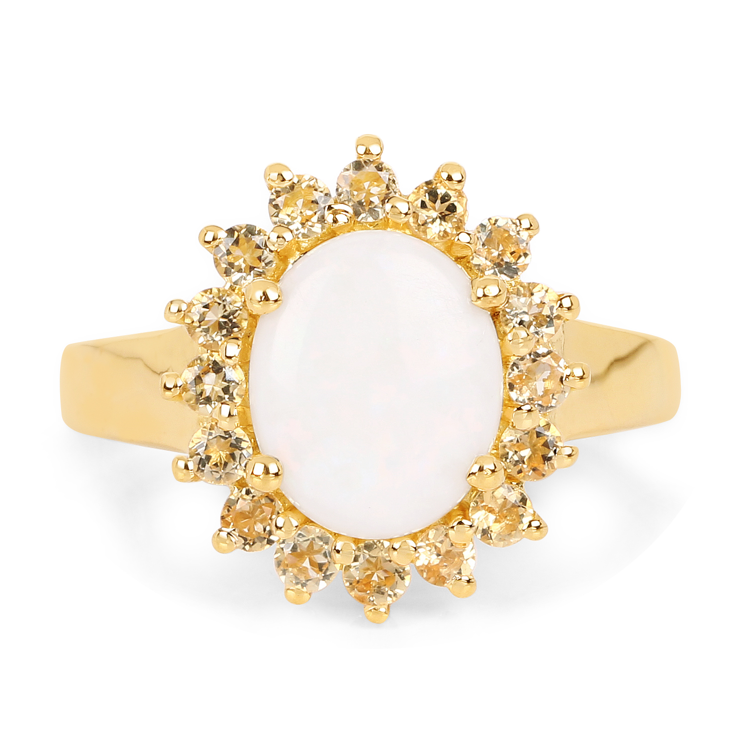 14K Yellow Gold Plated 2.60 Carat Genuine Opal and Citrine .925 Sterling Silver Ring