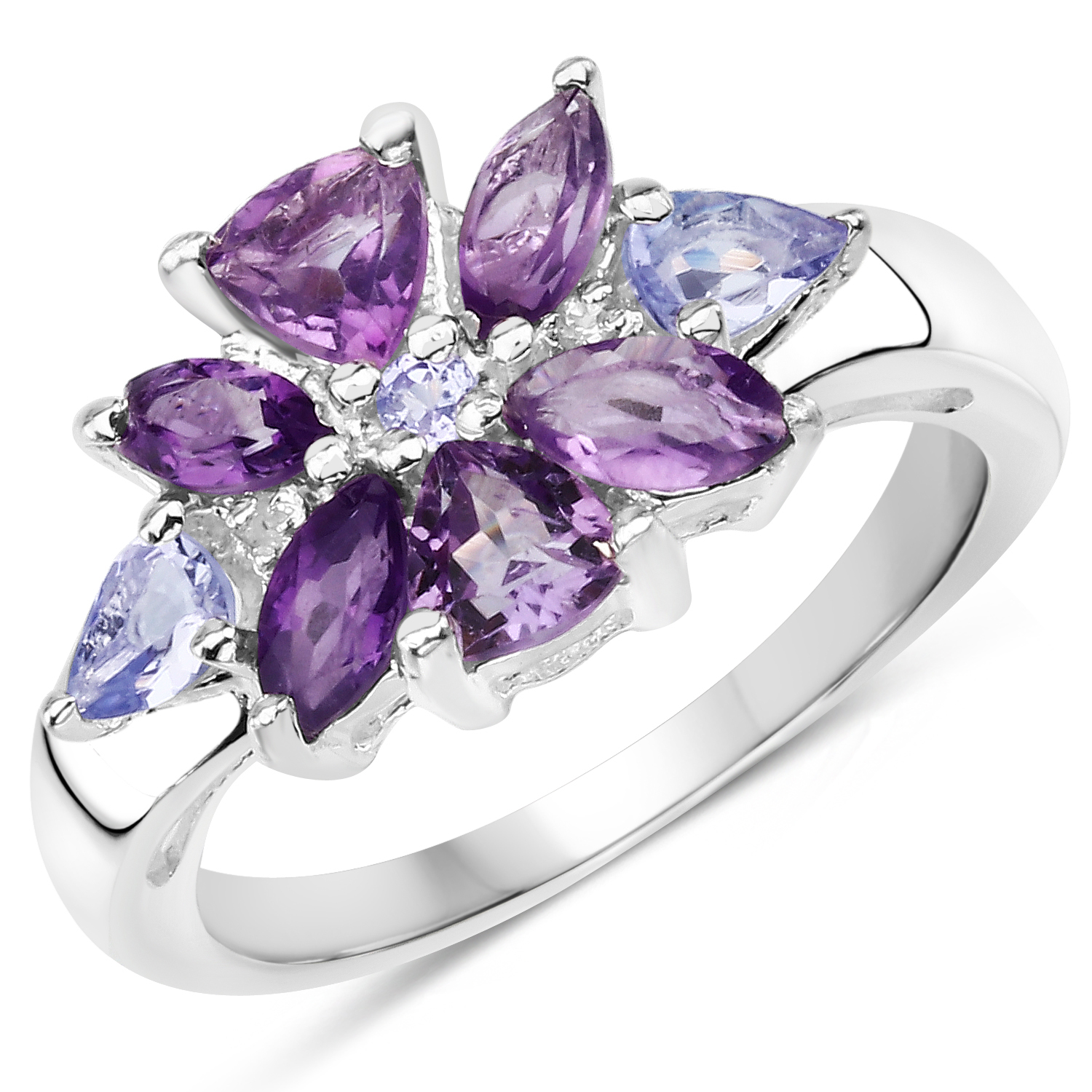 1.43 Carat Genuine Multi Stones .925 Sterling Silver Ring