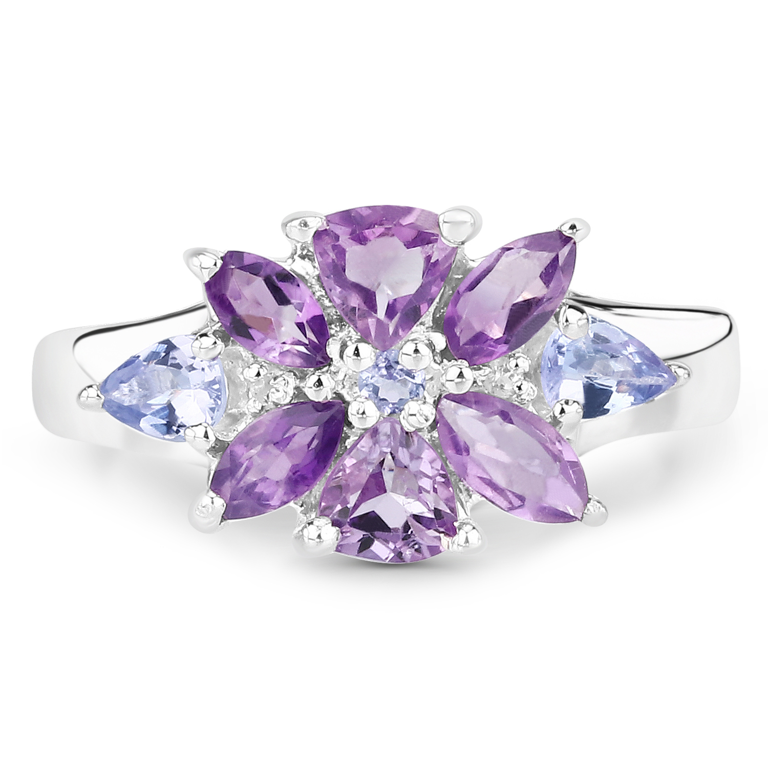 1.43 Carat Genuine Multi Stones .925 Sterling Silver Ring