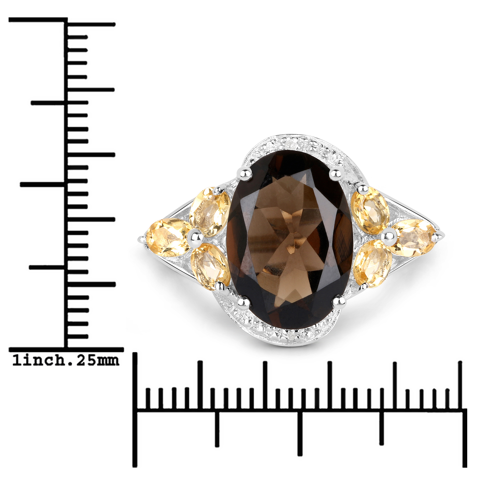 6.12 Carat Genuine Smoky Quartz and Citrine .925 Sterling Silver Ring