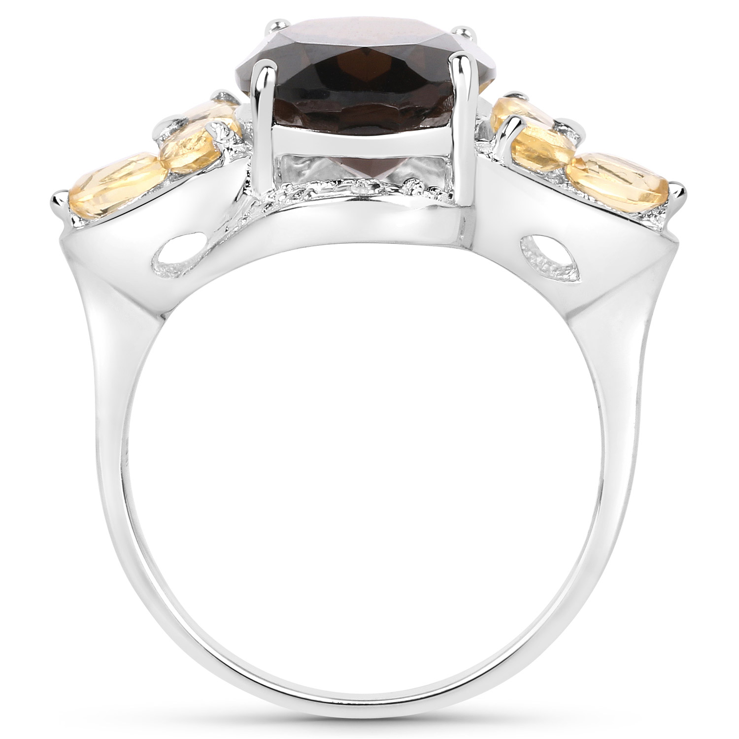 6.22 Carat Genuine Smoky Quartz, Citrine and White Diamond .925 Sterling Silver Ring