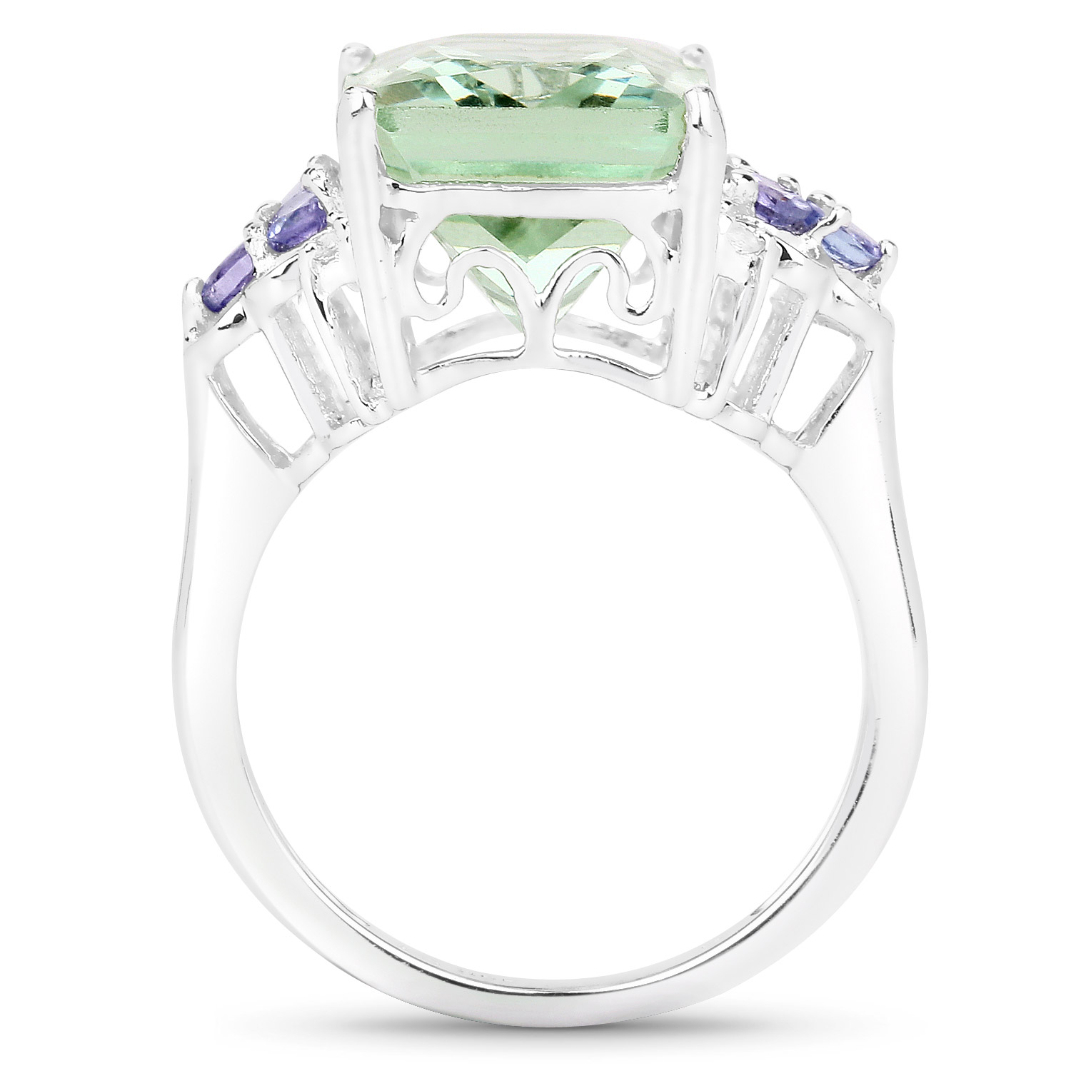 6.71 Carat Genuine Green Amethyst, Tanzanite and White Topaz .925 Sterling Silver Ring