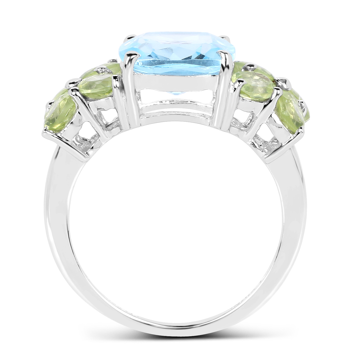 5.01 Carat Genuine Blue Topaz and Peridot .925 Sterling Silver Ring