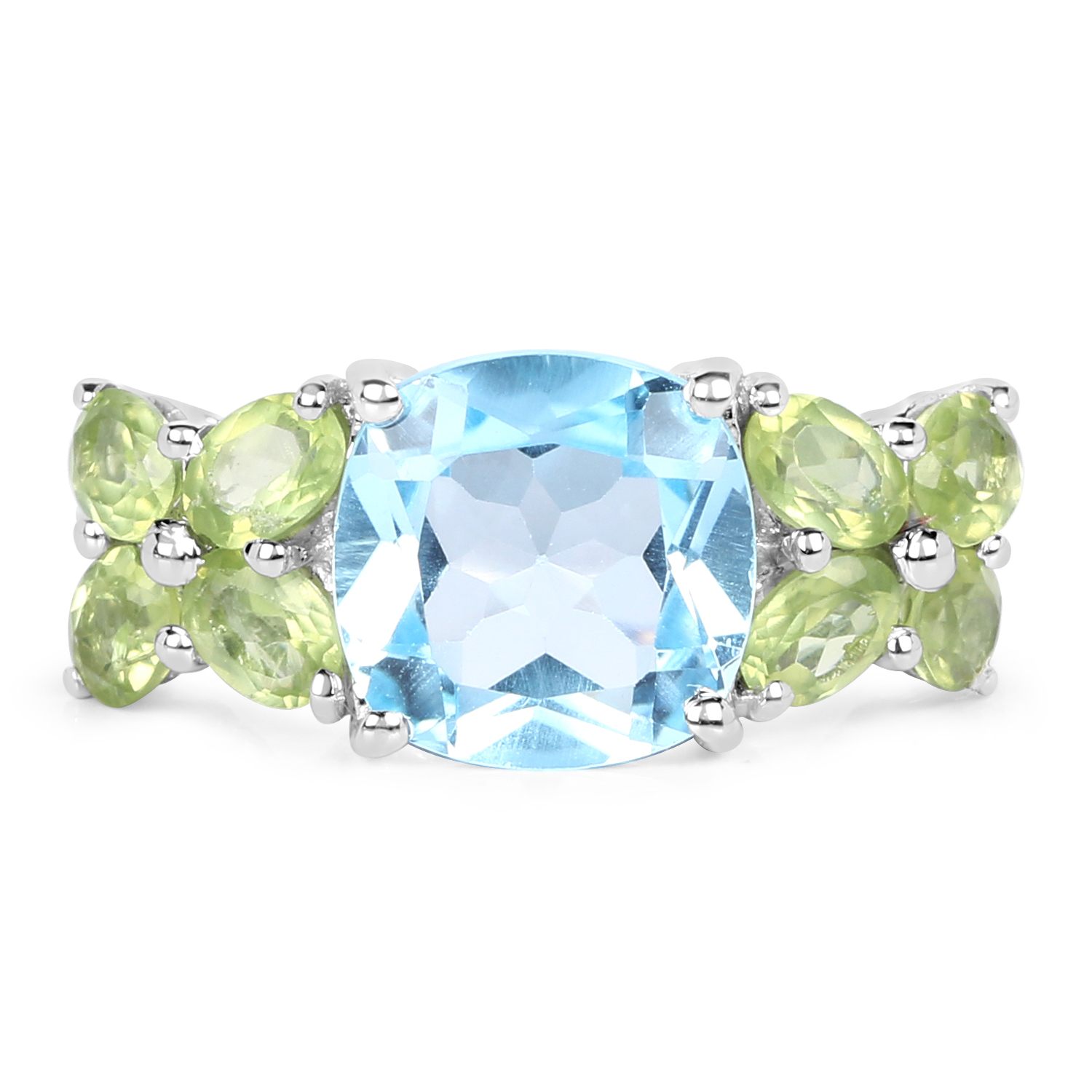 5.01 Carat Genuine Blue Topaz and Peridot .925 Sterling Silver Ring