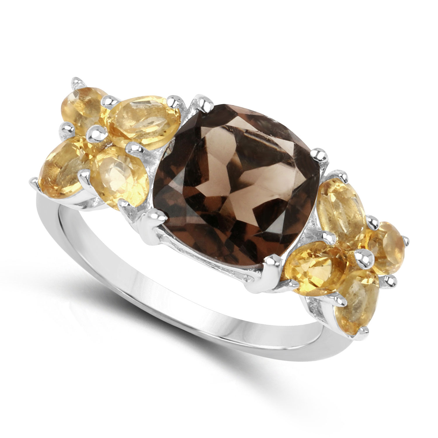 4.08 Carat Genuine Smoky Quartz and Citrine .925 Sterling Silver Ring
