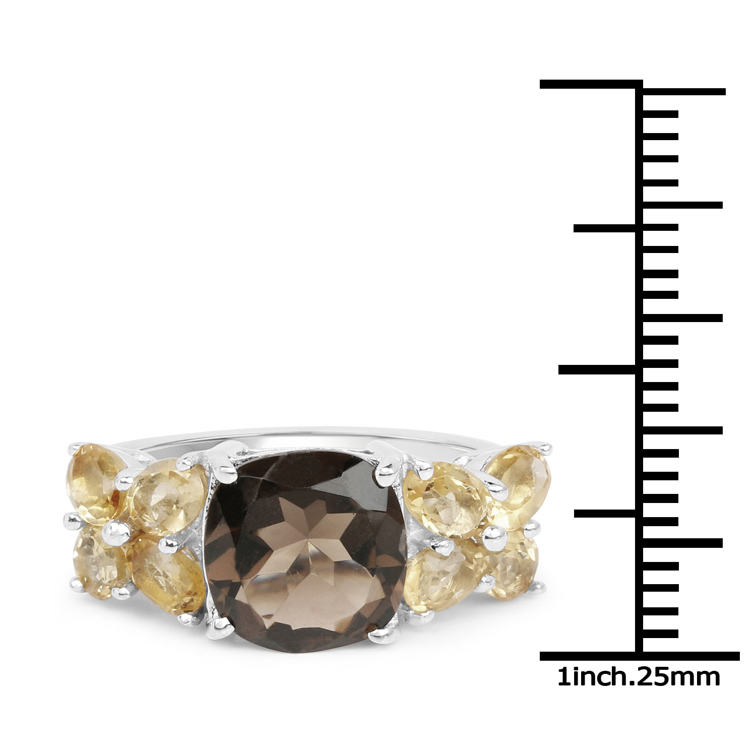 4.08 Carat Genuine Smoky Quartz and Citrine .925 Sterling Silver Ring