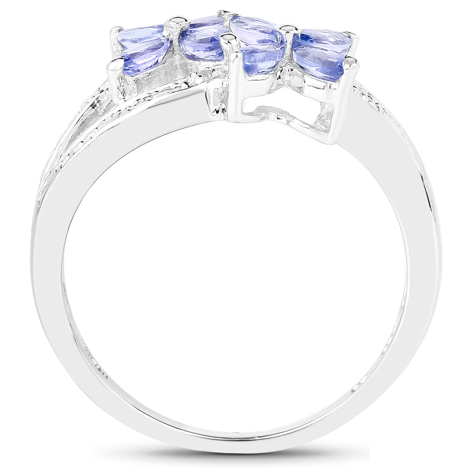0.65 Carat Genuine Tanzanite and White Topaz .925 Sterling Silver Ring