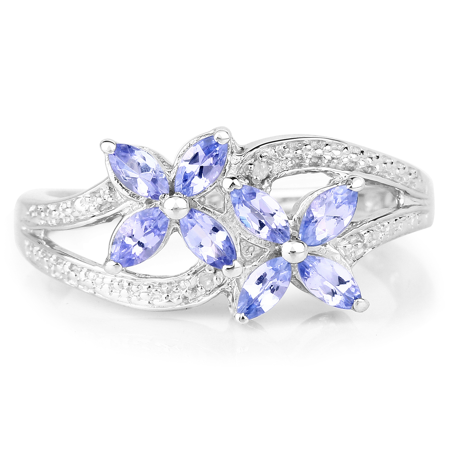 0.65 Carat Genuine Tanzanite and White Topaz .925 Sterling Silver Ring