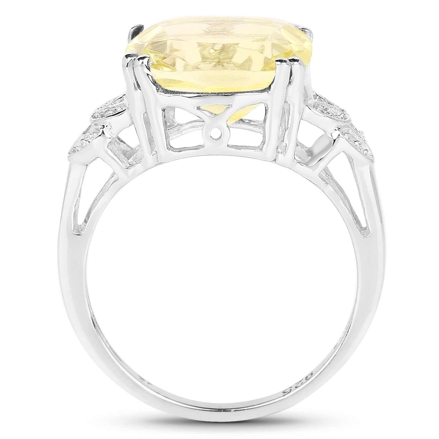 5.72 Carat Genuine Lemon Quartz & White Diamond .925 Sterling Silver Ring
