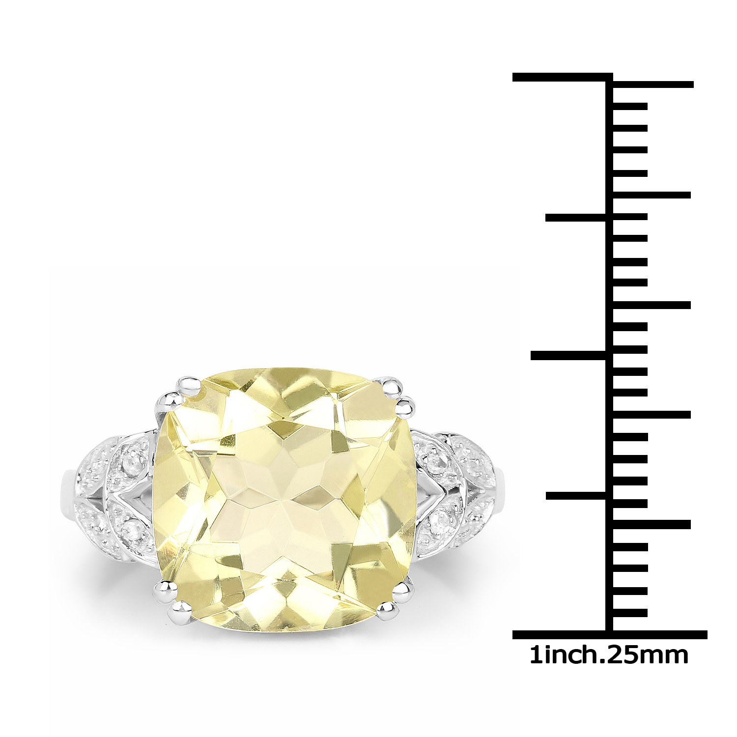 5.72 Carat Genuine Lemon Quartz & White Diamond .925 Sterling Silver Ring