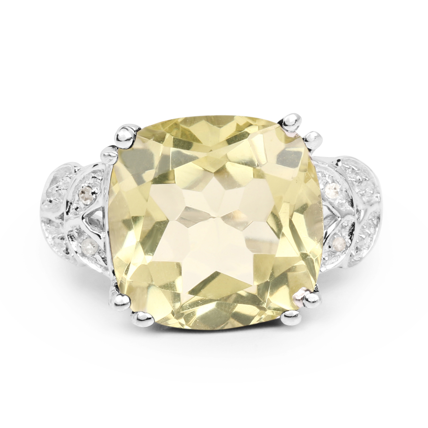 5.72 Carat Genuine Lemon Quartz & White Diamond .925 Sterling Silver Ring