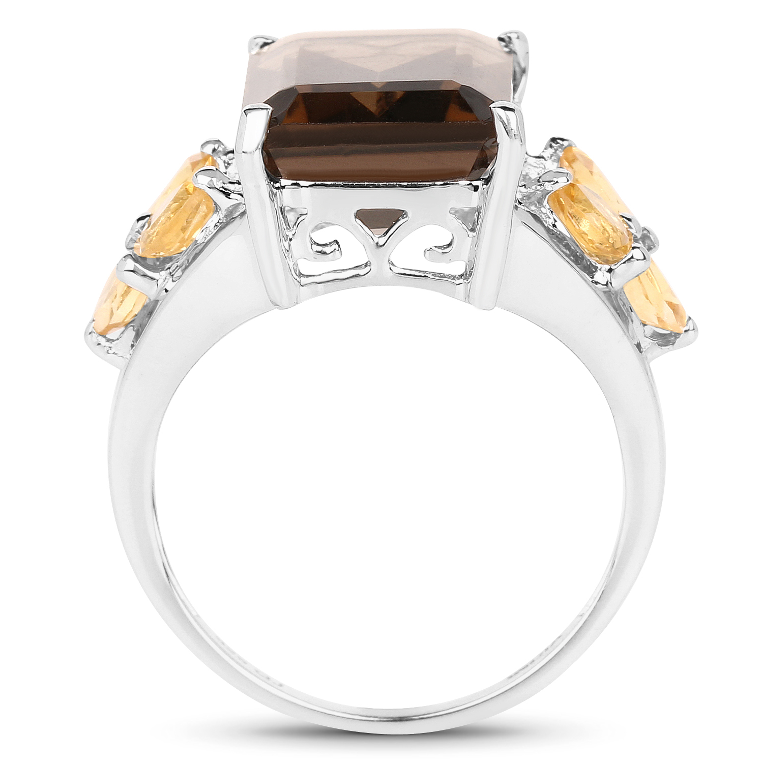 8.07 Carat Genuine Smoky Quartz and Citrine .925 Sterling Silver Ring