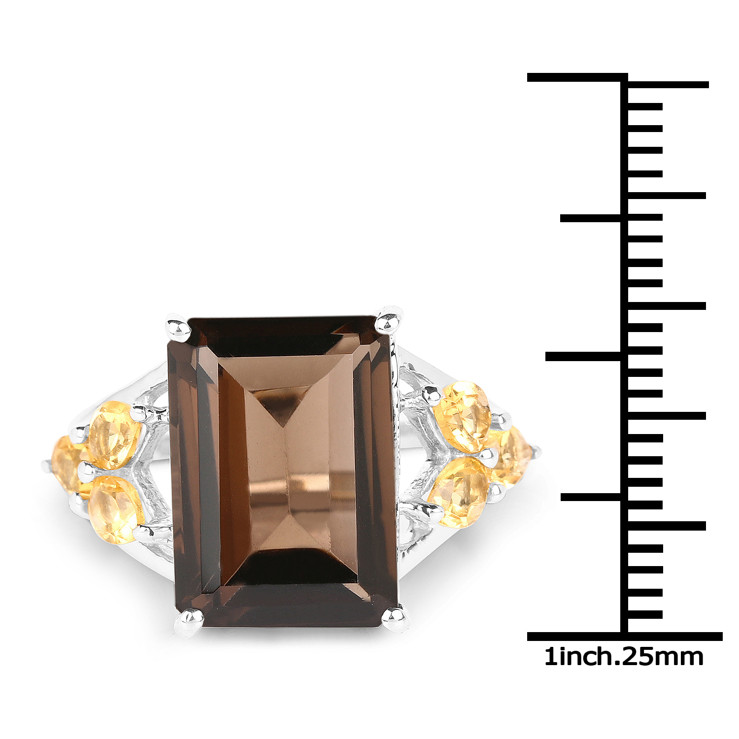 8.07 Carat Genuine Smoky Quartz and Citrine .925 Sterling Silver Ring