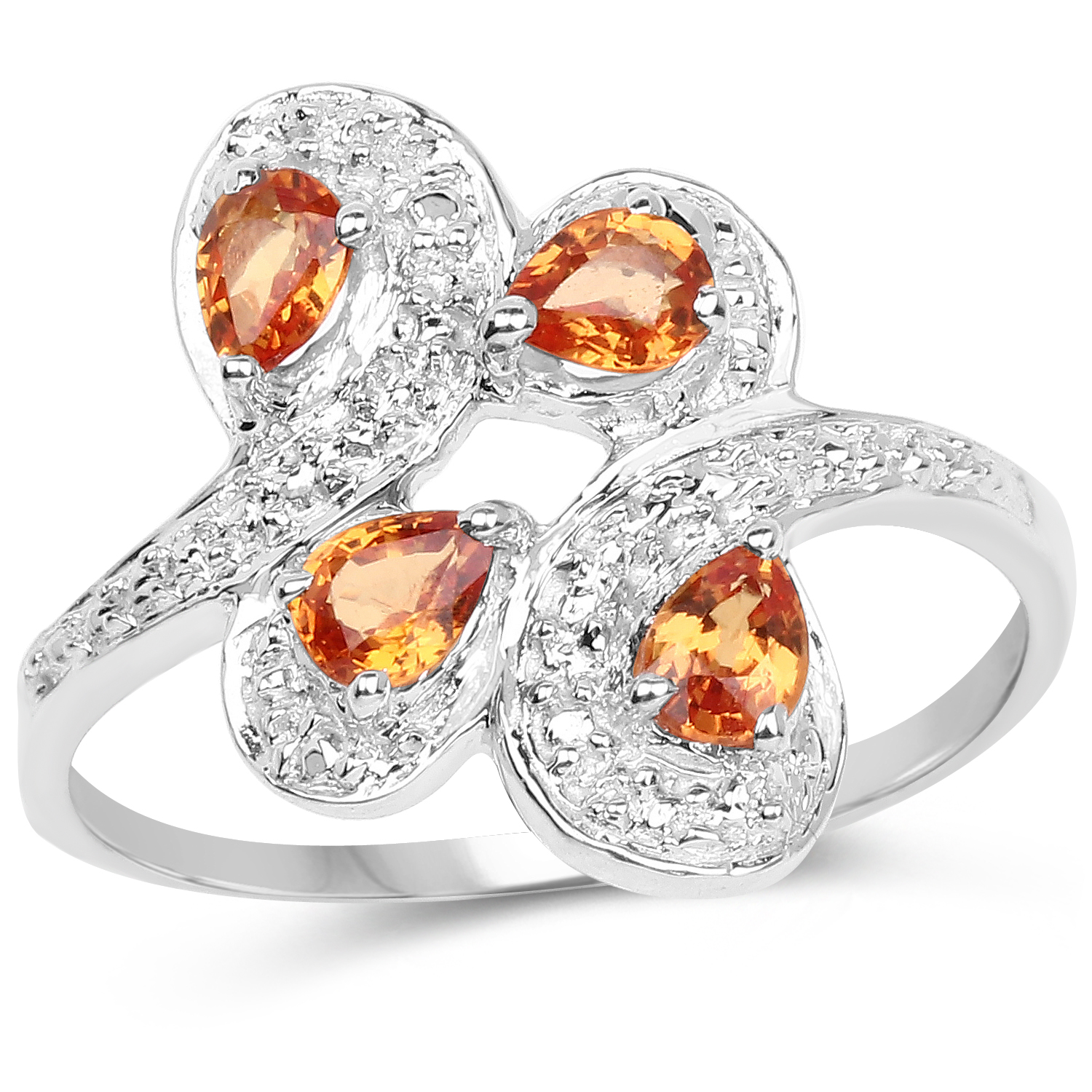 0.80 Carat Genuine Orange Sapphire .925 Sterling Silver Ring