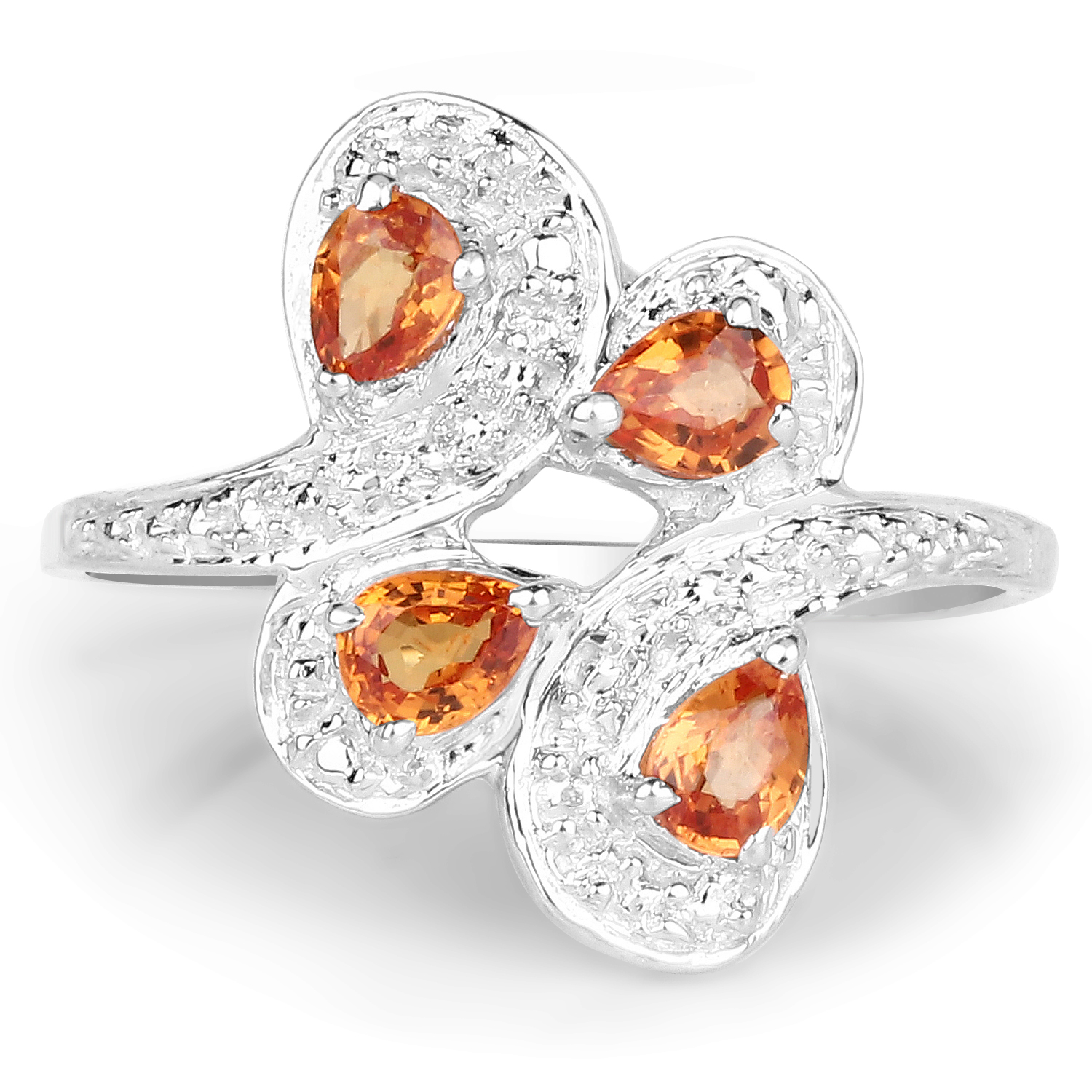 0.80 Carat Genuine Orange Sapphire .925 Sterling Silver Ring