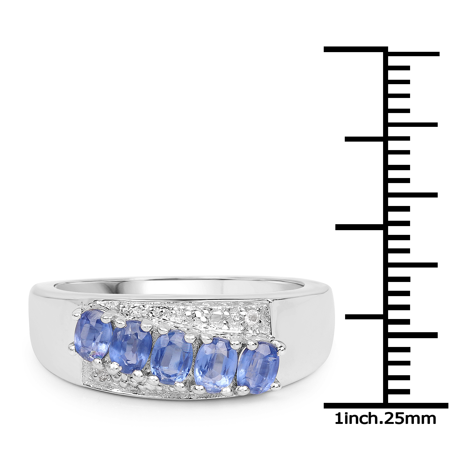 1.12 Carat Genuine Kyanite and White Topaz .925 Sterling Silver Ring