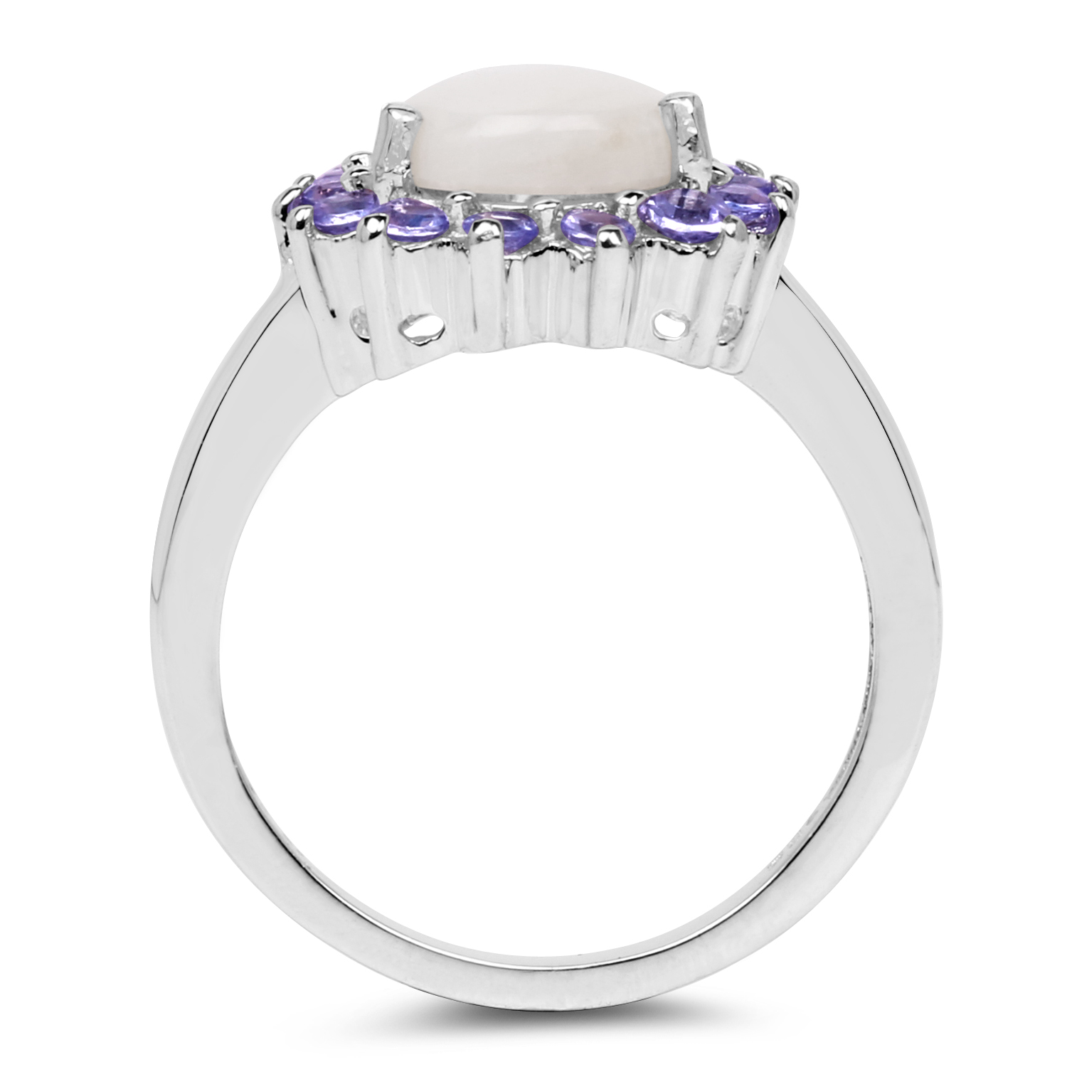 2.38 Carat Genuine Opal and Tanzanite .925 Sterling Silver Ring
