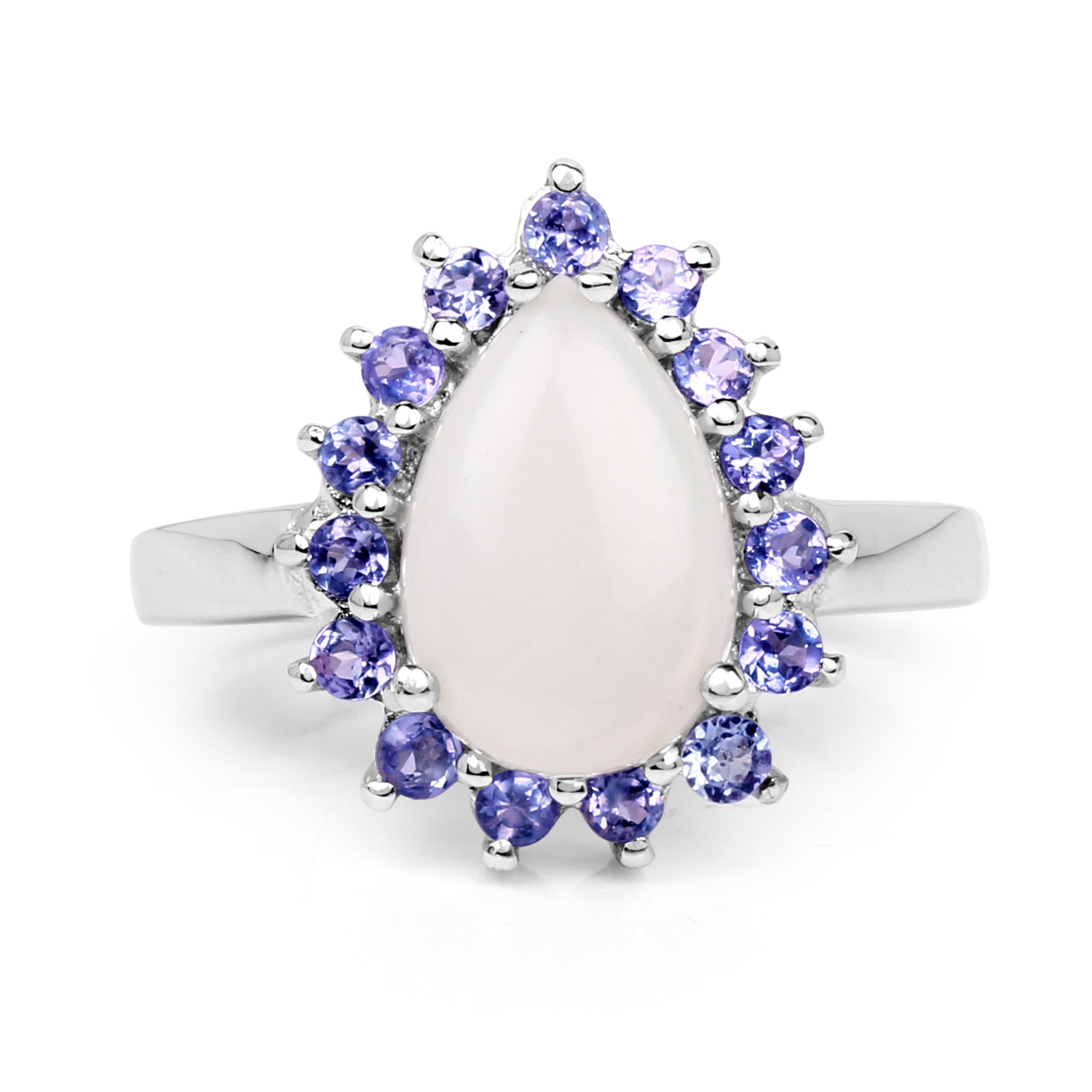 2.38 Carat Genuine Opal and Tanzanite .925 Sterling Silver Ring