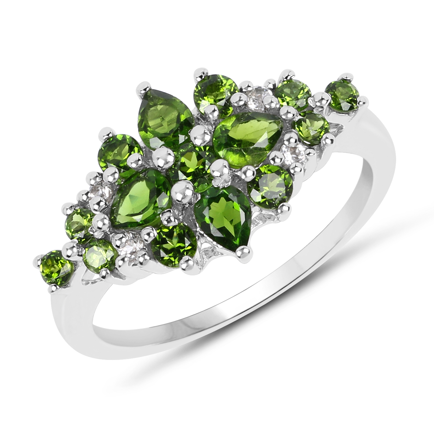 1.39 Carat Genuine Chrome Diopside & White Topaz .925 Sterling Silver Ring