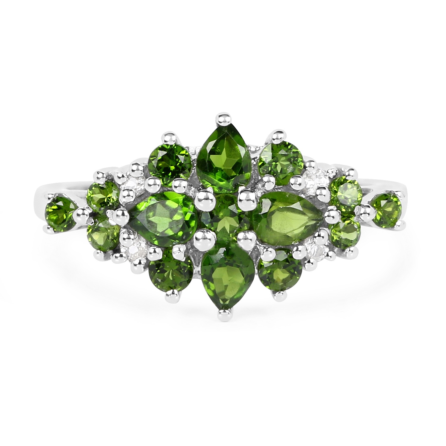1.39 Carat Genuine Chrome Diopside & White Topaz .925 Sterling Silver Ring