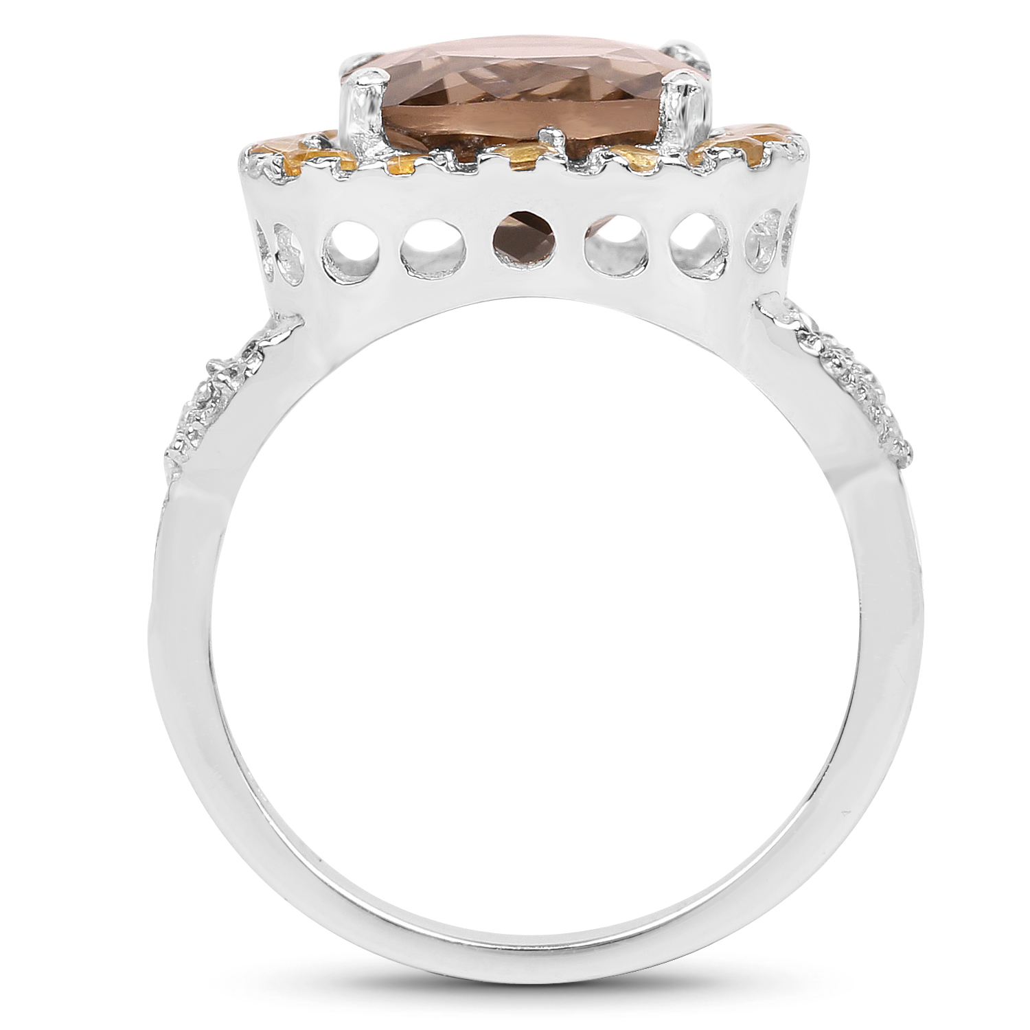 4.18 Carat Genuine Smoky Quartz, Citrine and White Topaz .925 Sterling Silver Ring