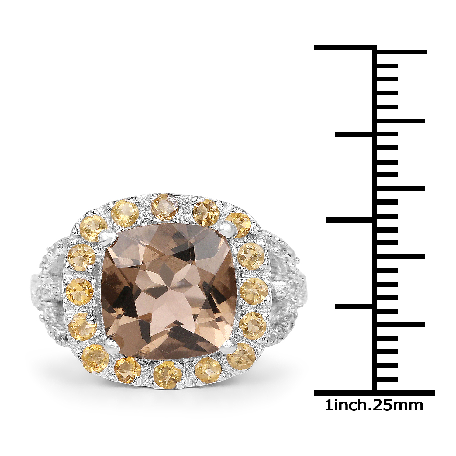 4.18 Carat Genuine Smoky Quartz, Citrine and White Topaz .925 Sterling Silver Ring