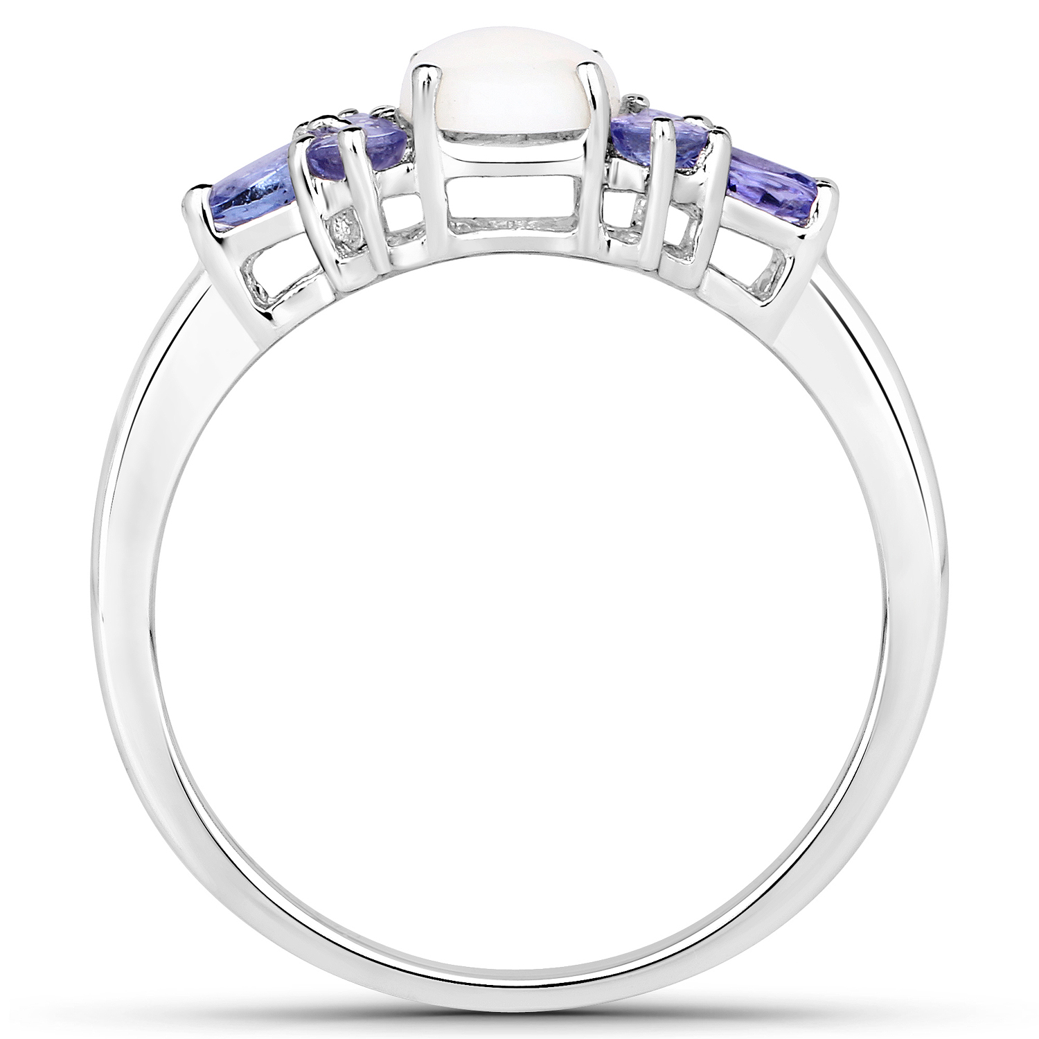 1.01 Carat Genuine Opal and Tanzanite .925 Sterling Silver Ring