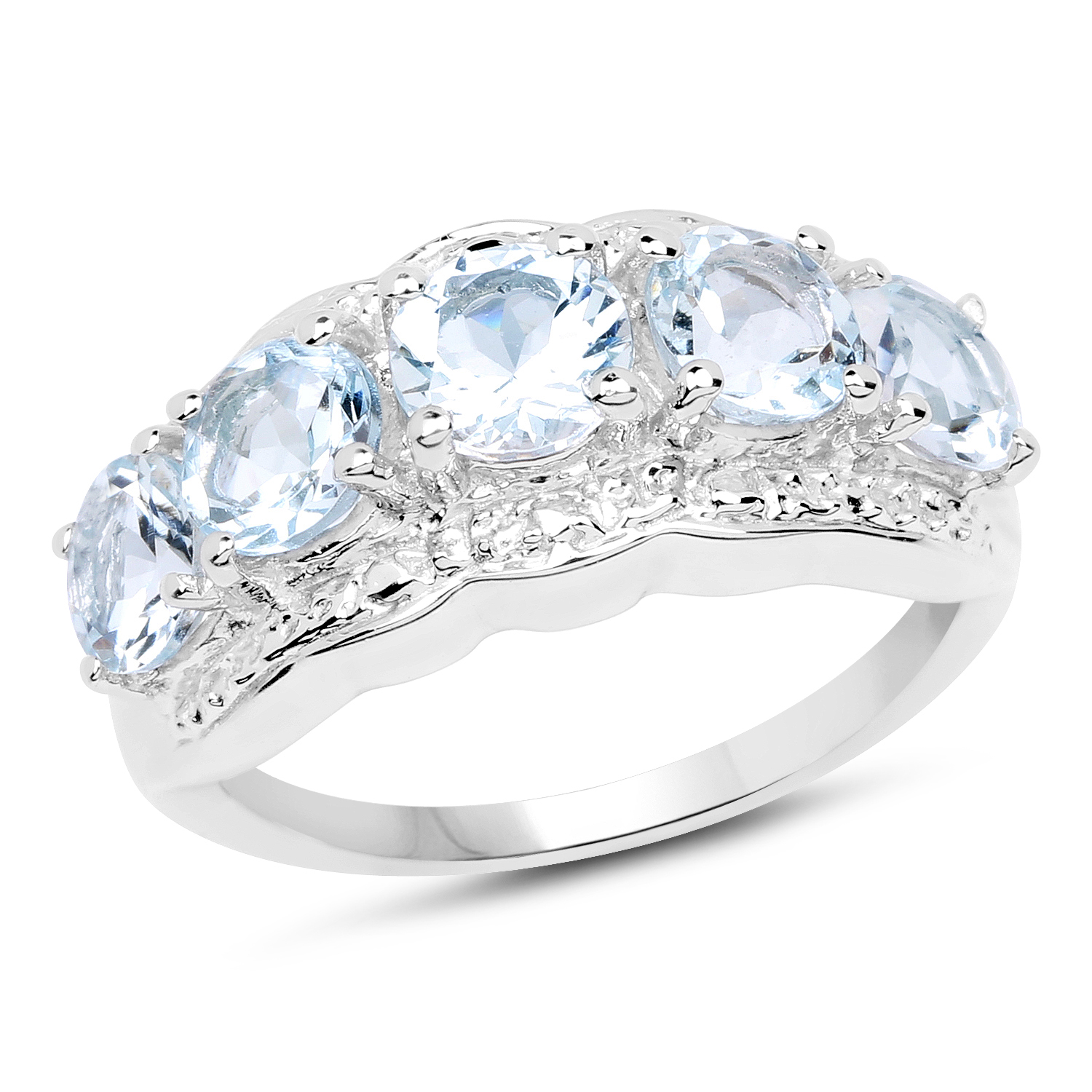 14K White Gold Plated 1.90 Carat Genuine Aquamarine Sterling Silver Ring