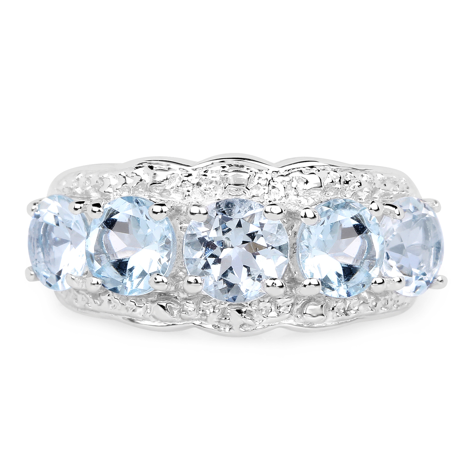 14K White Gold Plated 1.90 Carat Genuine Aquamarine Sterling Silver Ring