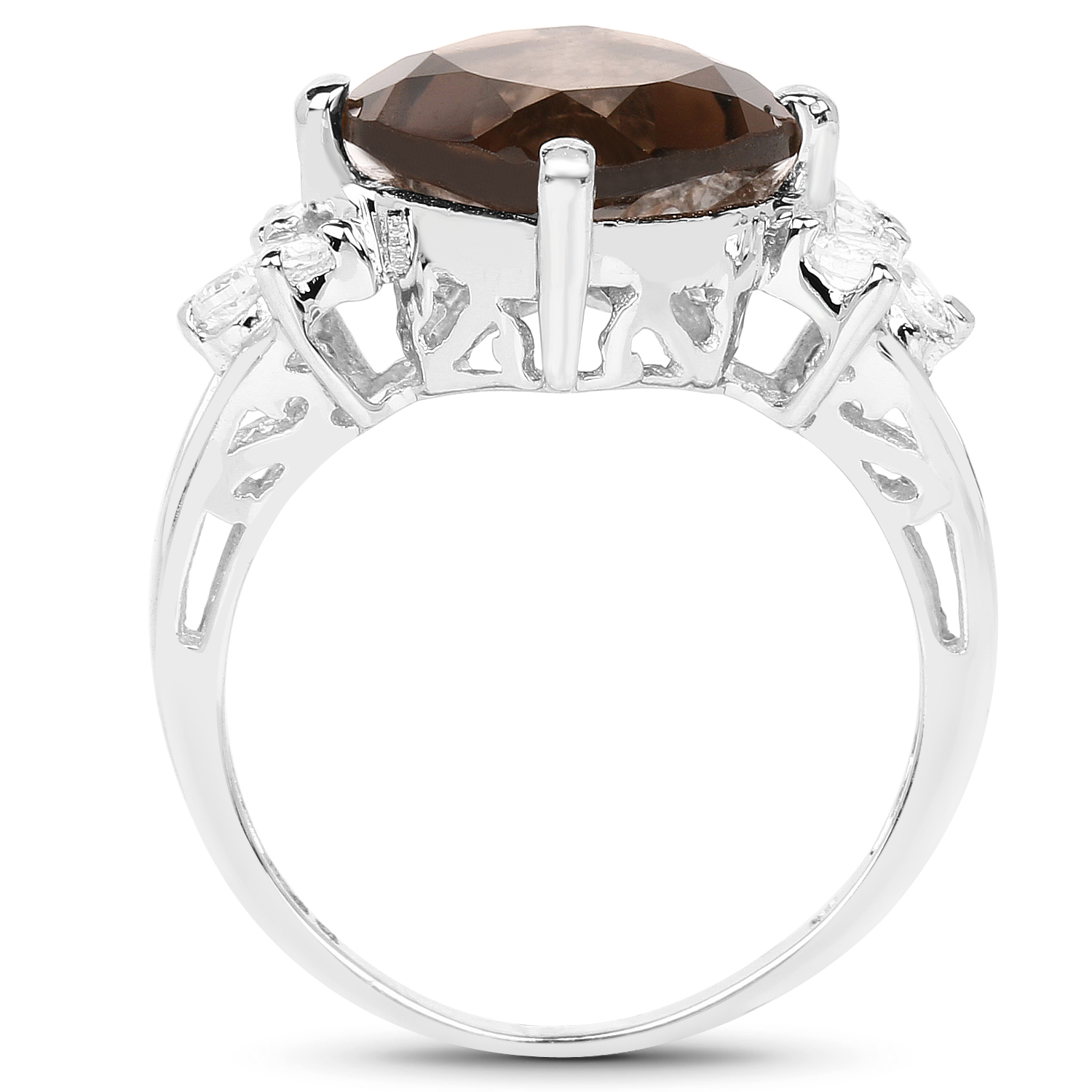 3.91 Carat Genuine Smoky Quartz and White Topaz .925 Sterling Silver Ring