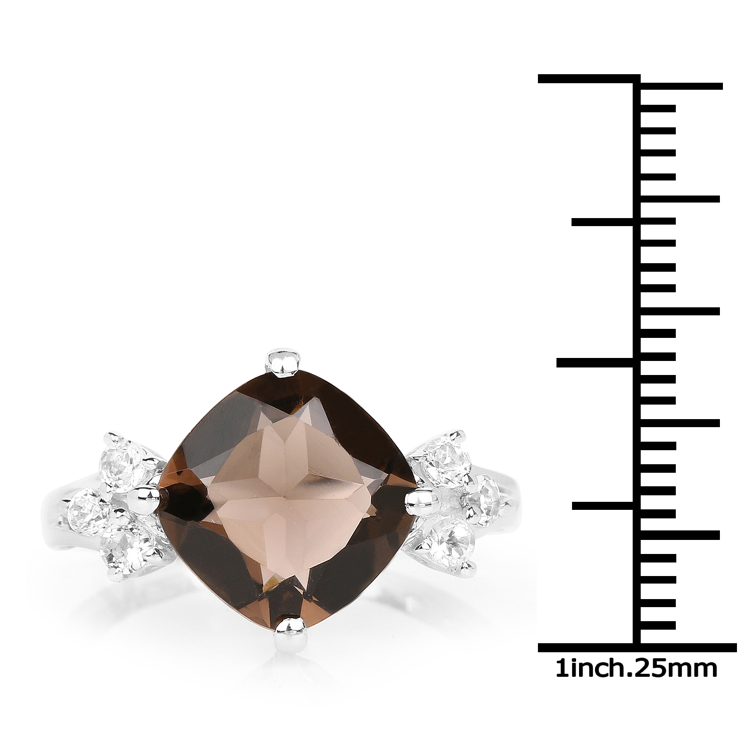 3.91 Carat Genuine Smoky Quartz and White Topaz .925 Sterling Silver Ring