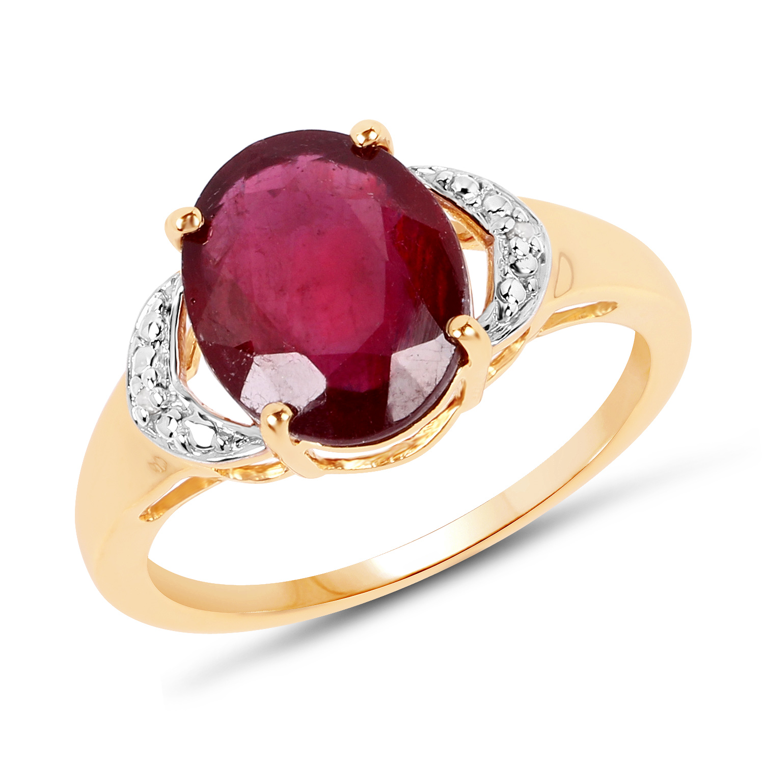 14K Yellow Gold Plated 4.01 Carat Glass Filled Ruby and White Topaz .925 Sterling Silver Ring