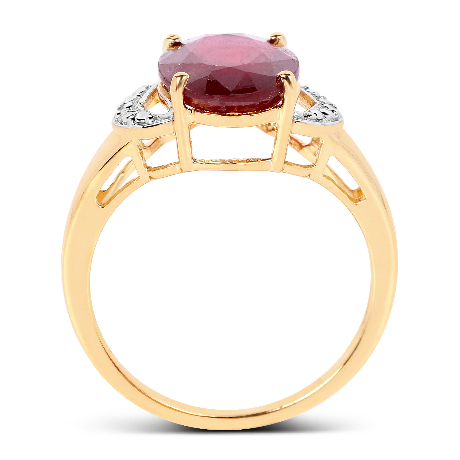 14K Yellow Gold Plated 4.01 Carat Glass Filled Ruby and White Topaz .925 Sterling Silver Ring