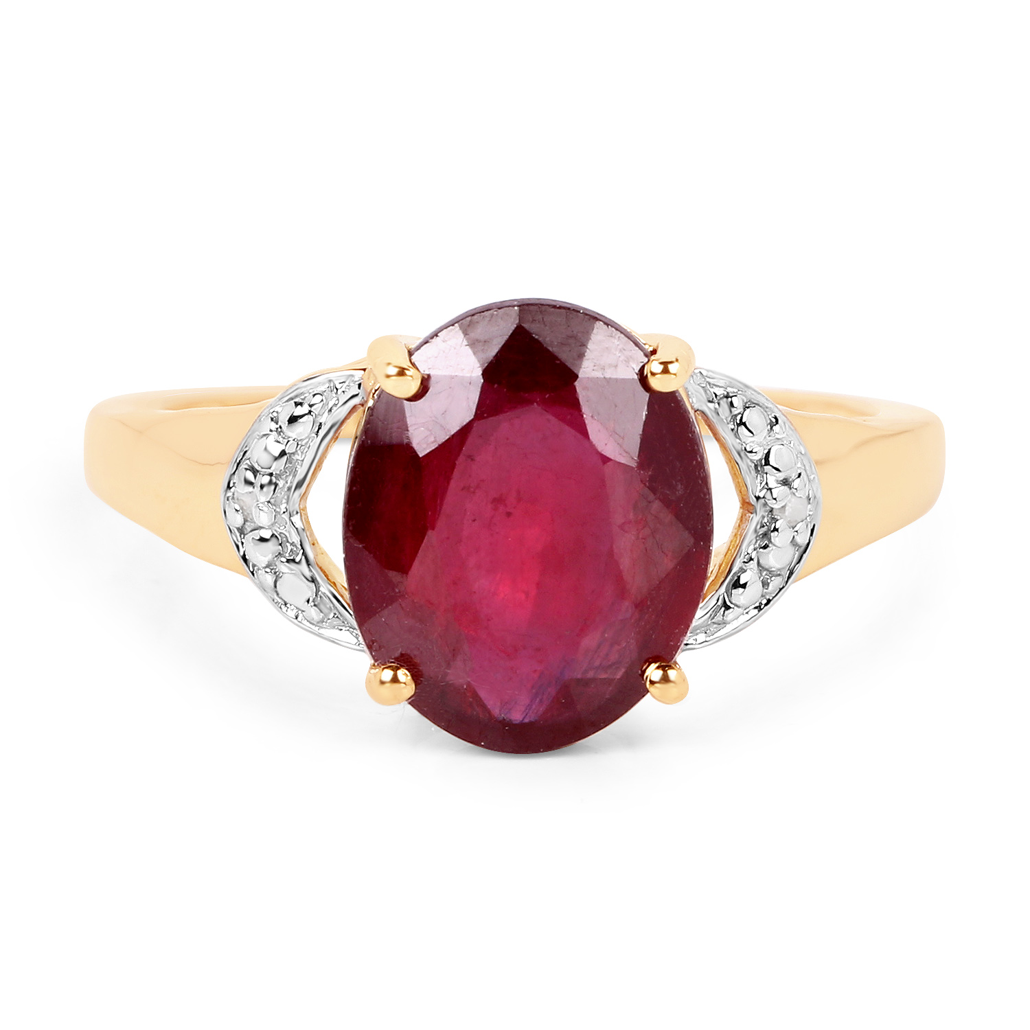 14K Yellow Gold Plated 4.01 Carat Glass Filled Ruby and White Topaz .925 Sterling Silver Ring