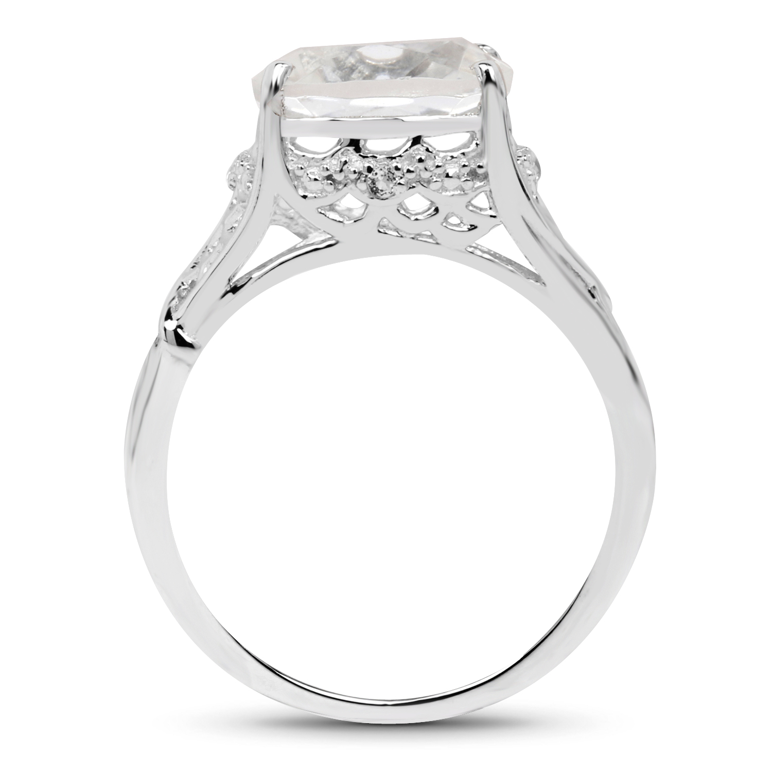 3.39 Carat Genuine Crystal Quartz and White Topaz .925 Sterling Silver Ring