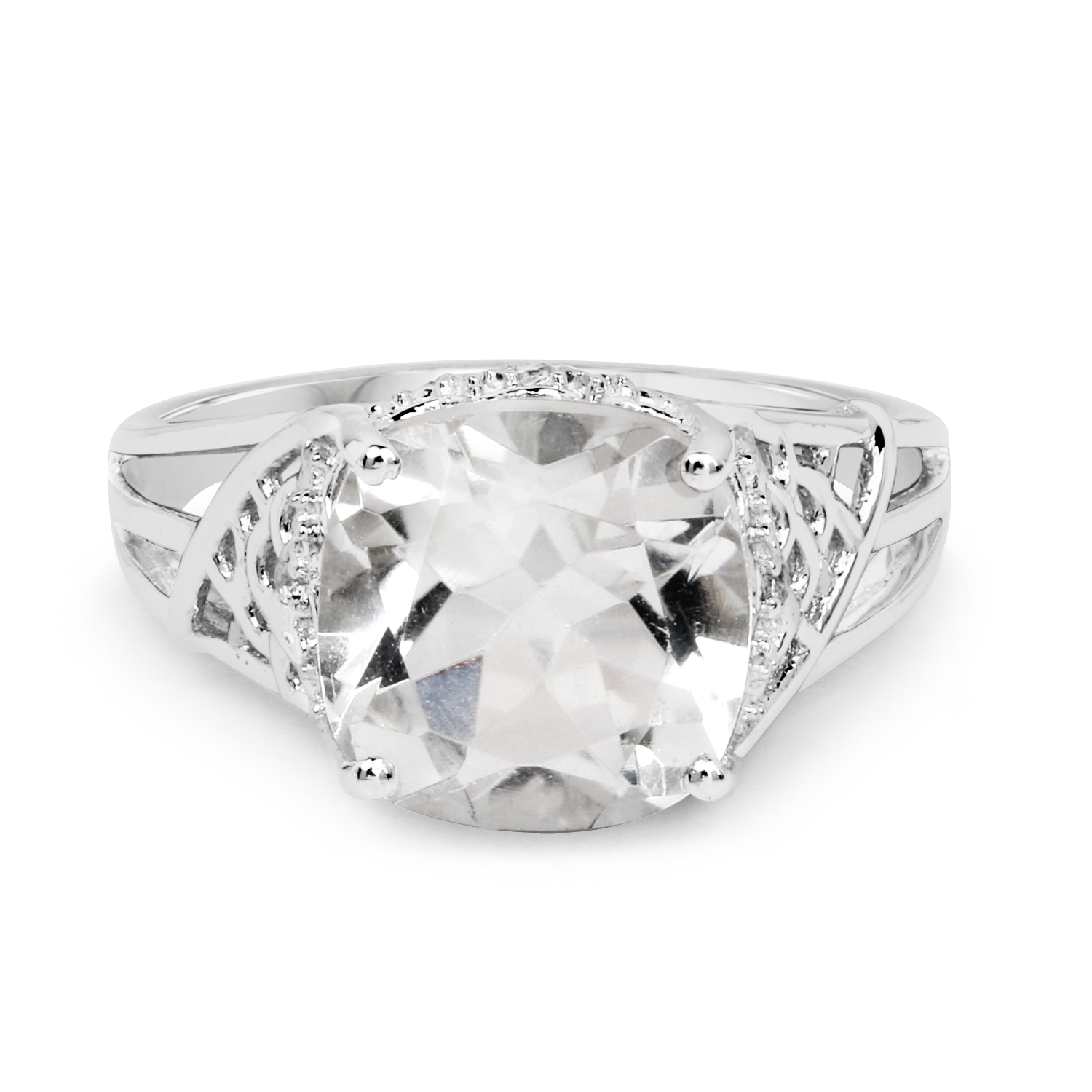 3.39 Carat Genuine Crystal Quartz and White Topaz .925 Sterling Silver Ring