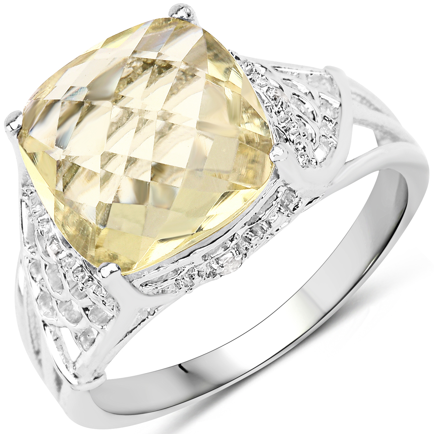 3.45 Carat Genuine Lemon Quartz & White Topaz .925 Sterling Silver Ring