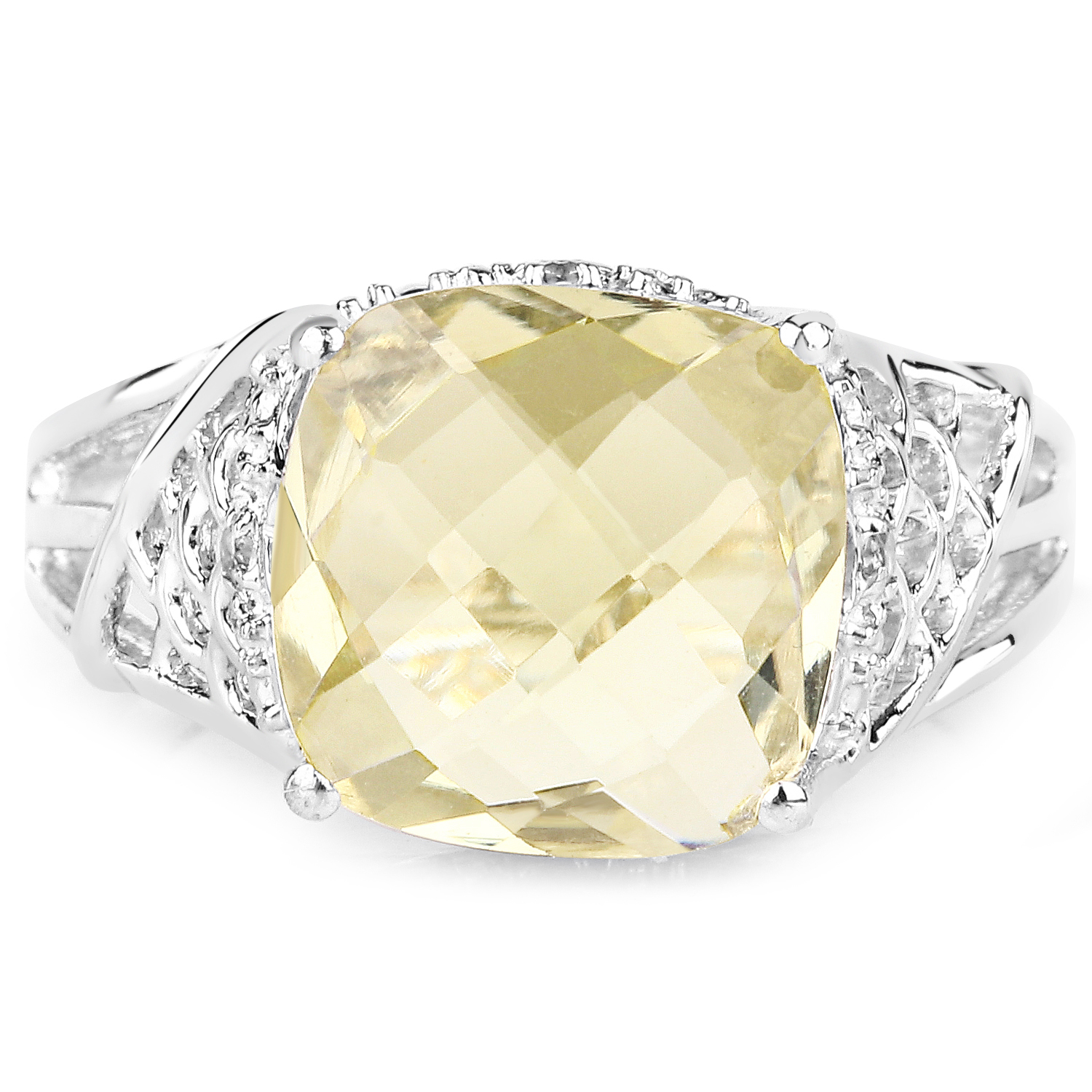 3.45 Carat Genuine Lemon Quartz & White Topaz .925 Sterling Silver Ring