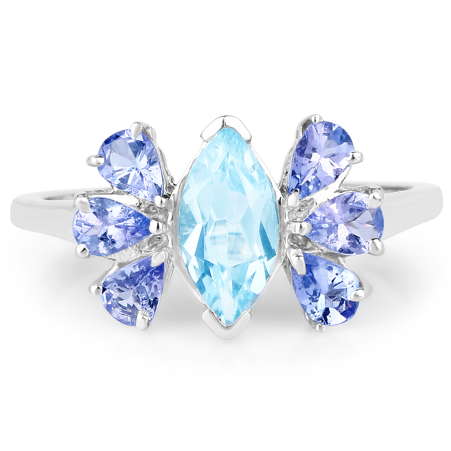 1.79 Carat Genuine Blue Topaz and Tanzanite .925 Sterling Silver Ring