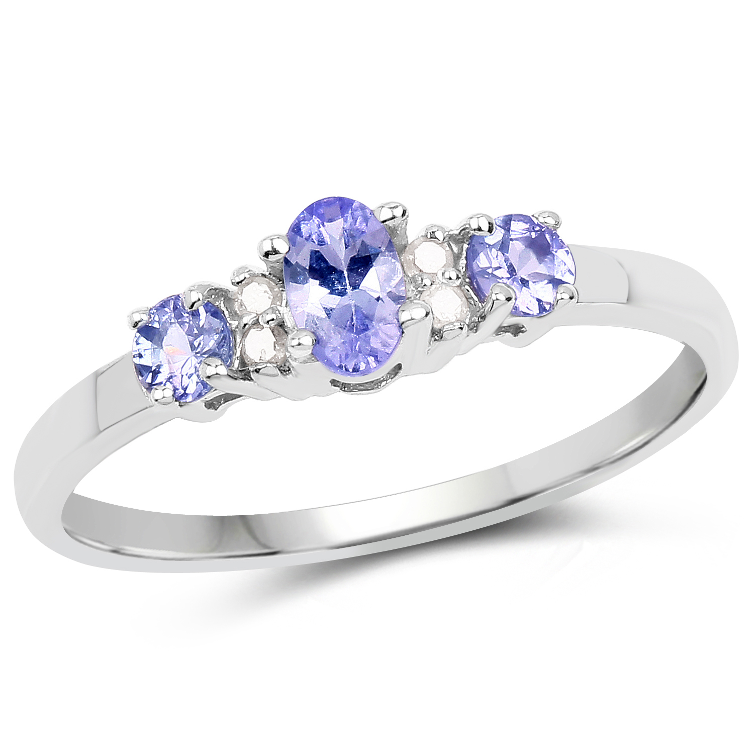 0.50 Carat Genuine Tanzanite and White Diamond .925 Sterling Silver Ring