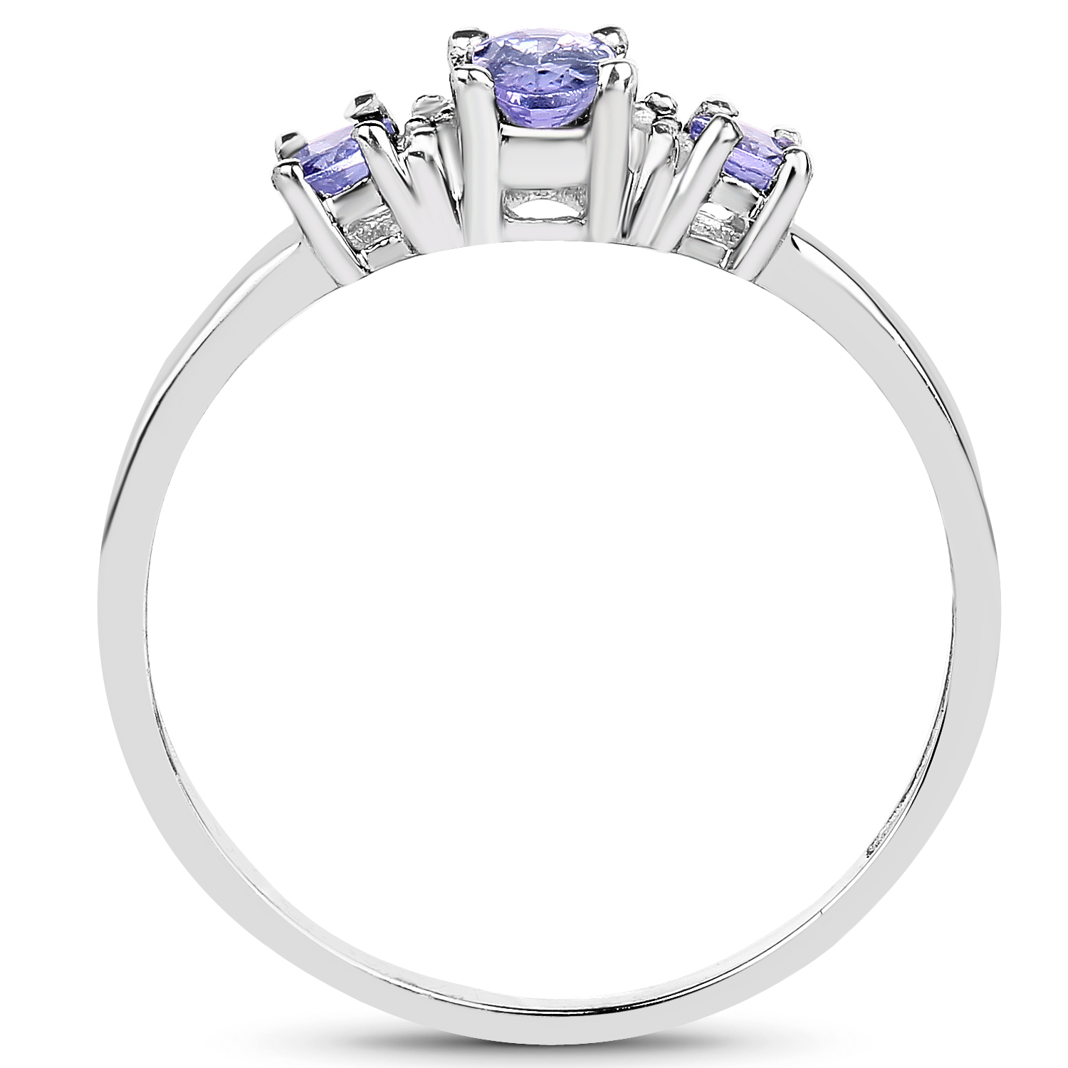 0.50 Carat Genuine Tanzanite and White Diamond .925 Sterling Silver Ring
