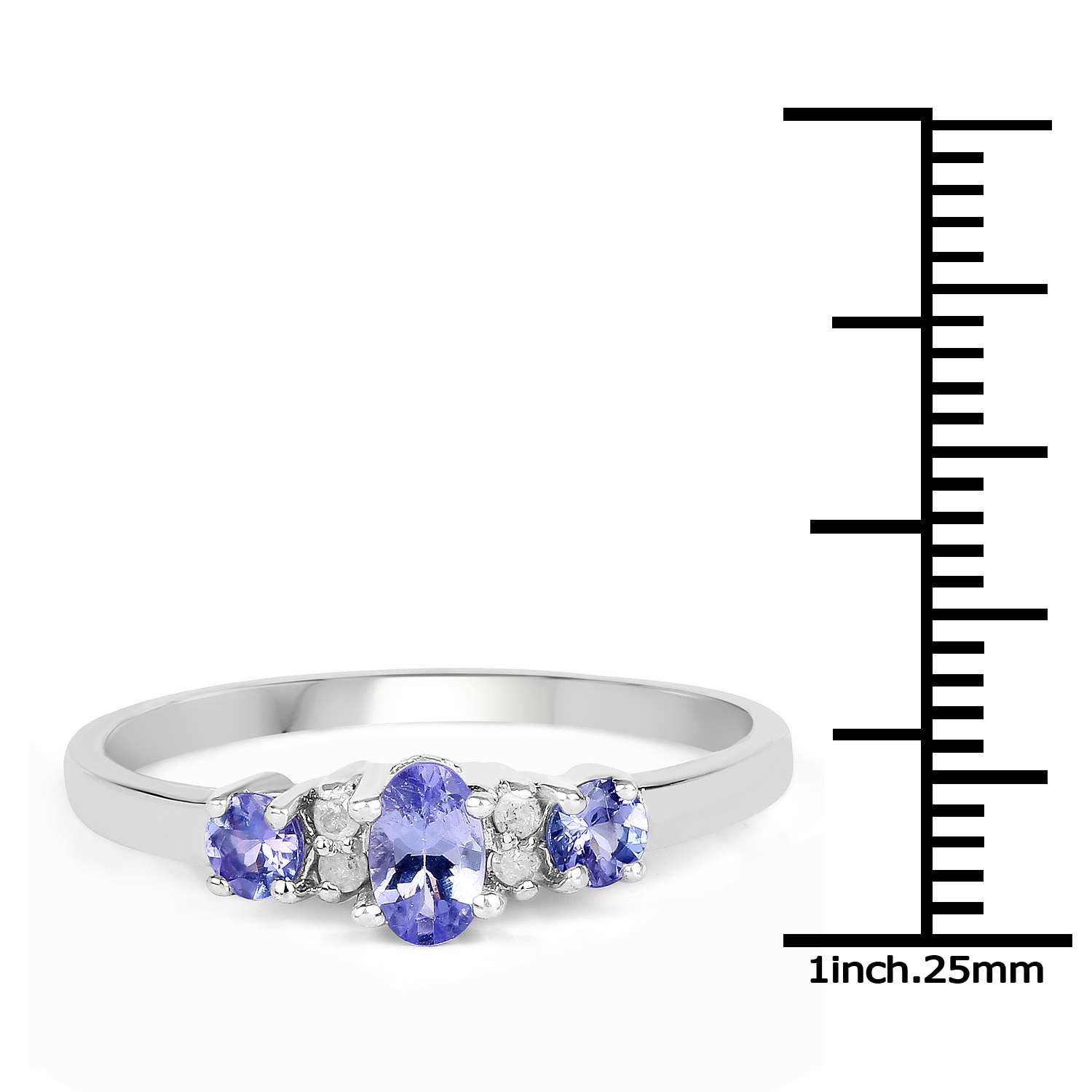 0.50 Carat Genuine Tanzanite and White Diamond .925 Sterling Silver Ring