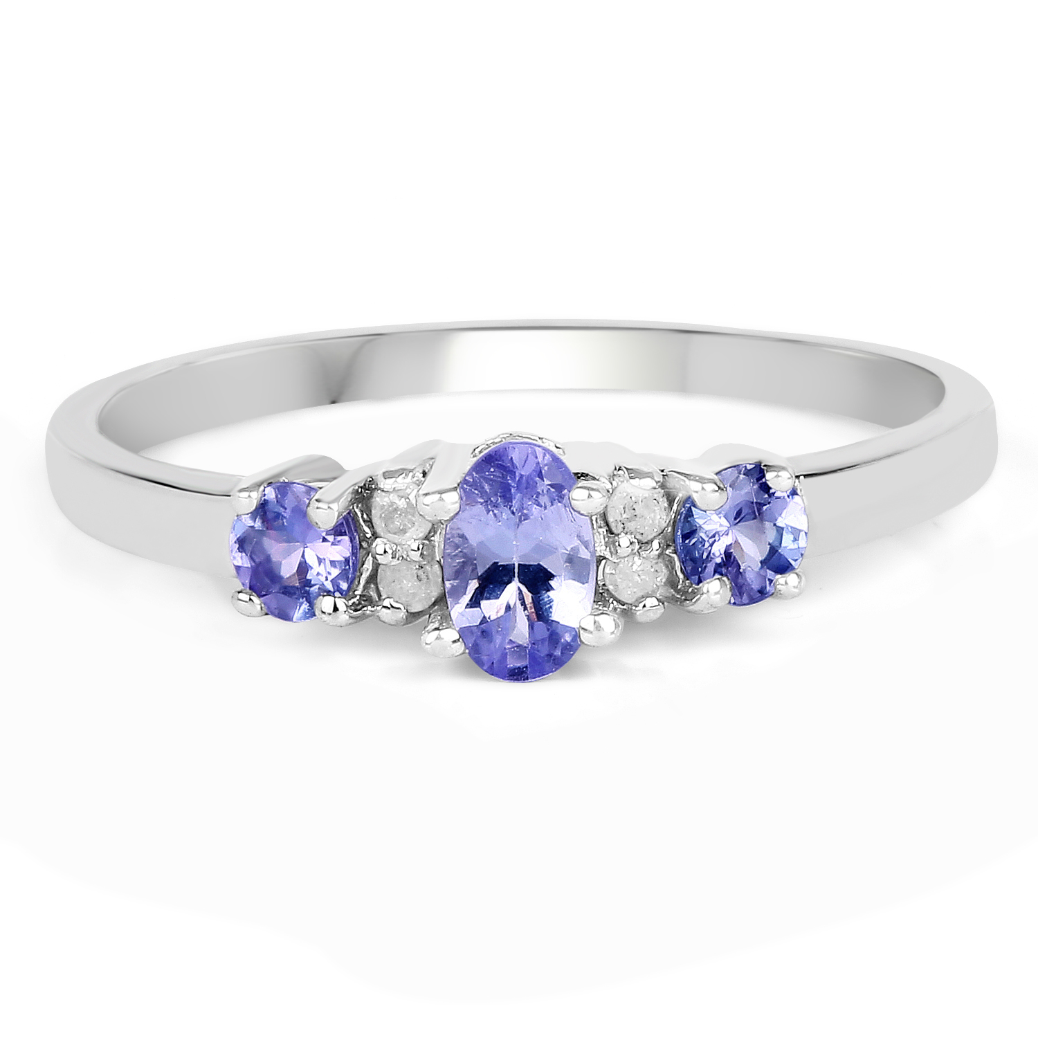 0.50 Carat Genuine Tanzanite and White Diamond .925 Sterling Silver Ring