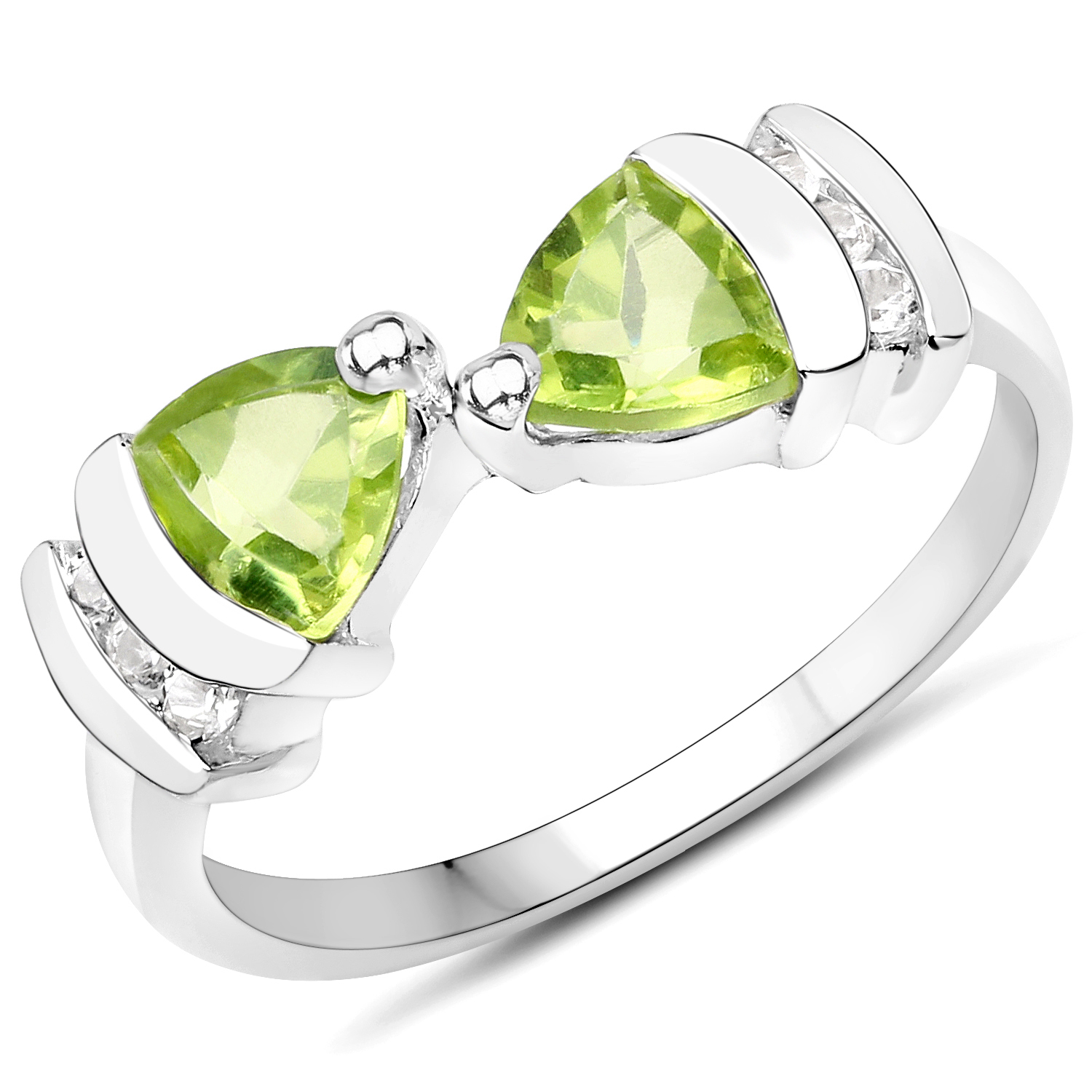0.97 Carat Genuine Peridot and White Topaz .925 Sterling Silver Ring